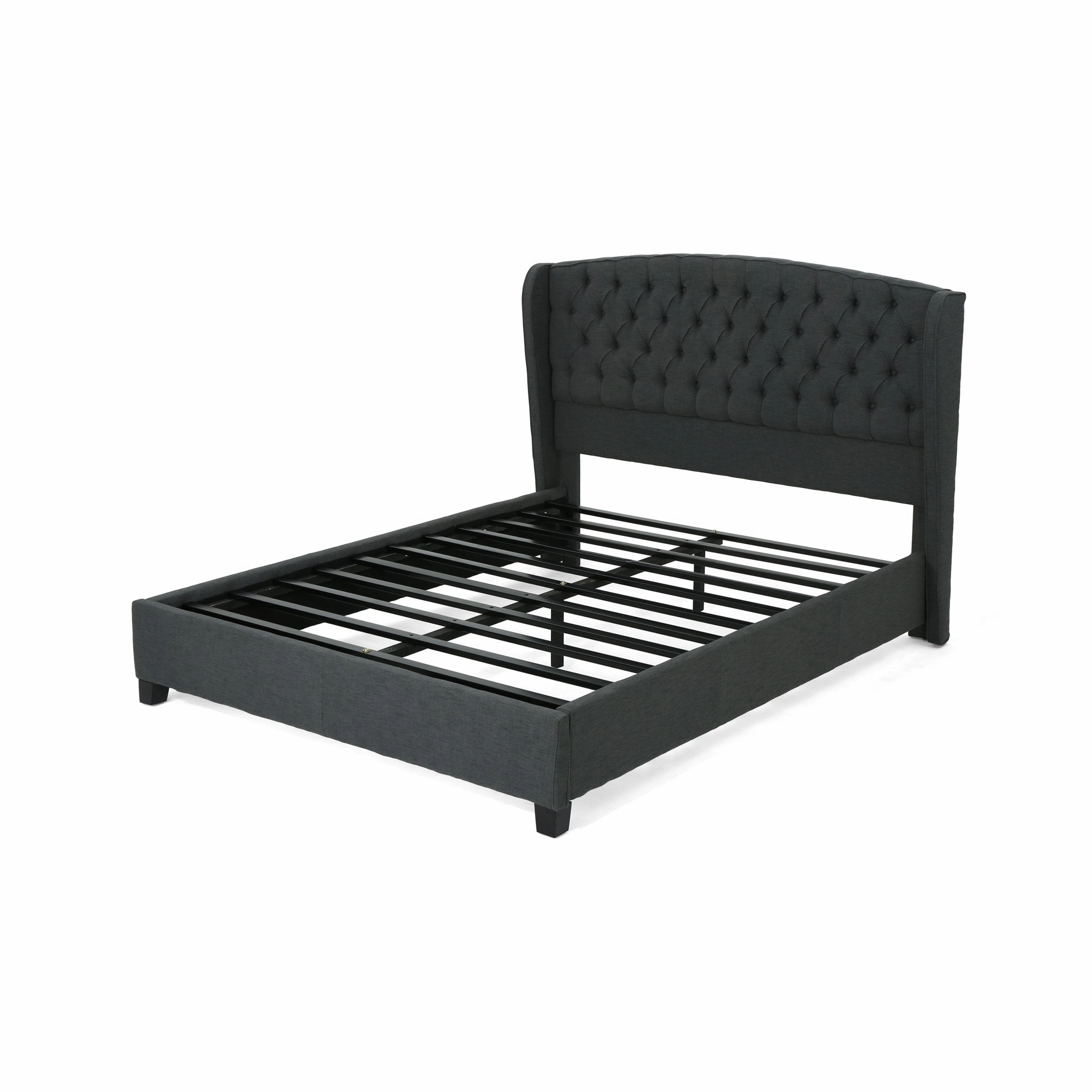 Fully-Upholstered King-Size Platform Bed Frame, Low-Profile, Contemporary - NH316703