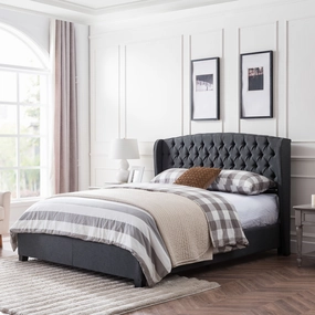 Fully-Upholstered King-Size Platform Bed Frame, Low-Profile, Contemporary - NH316703 throw blanket, decorative pillow
