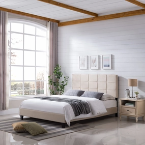 Fully-Upholstered Platform Bed Frame, Low-Profile,  Contemporary - NH885703 throw blanket, decorative pillow