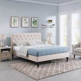 Fully-Upholstered Queen-Size Platform Bed Frame, Low-Profile, Contemporary - NH975703 throw blanket, decorative pillow