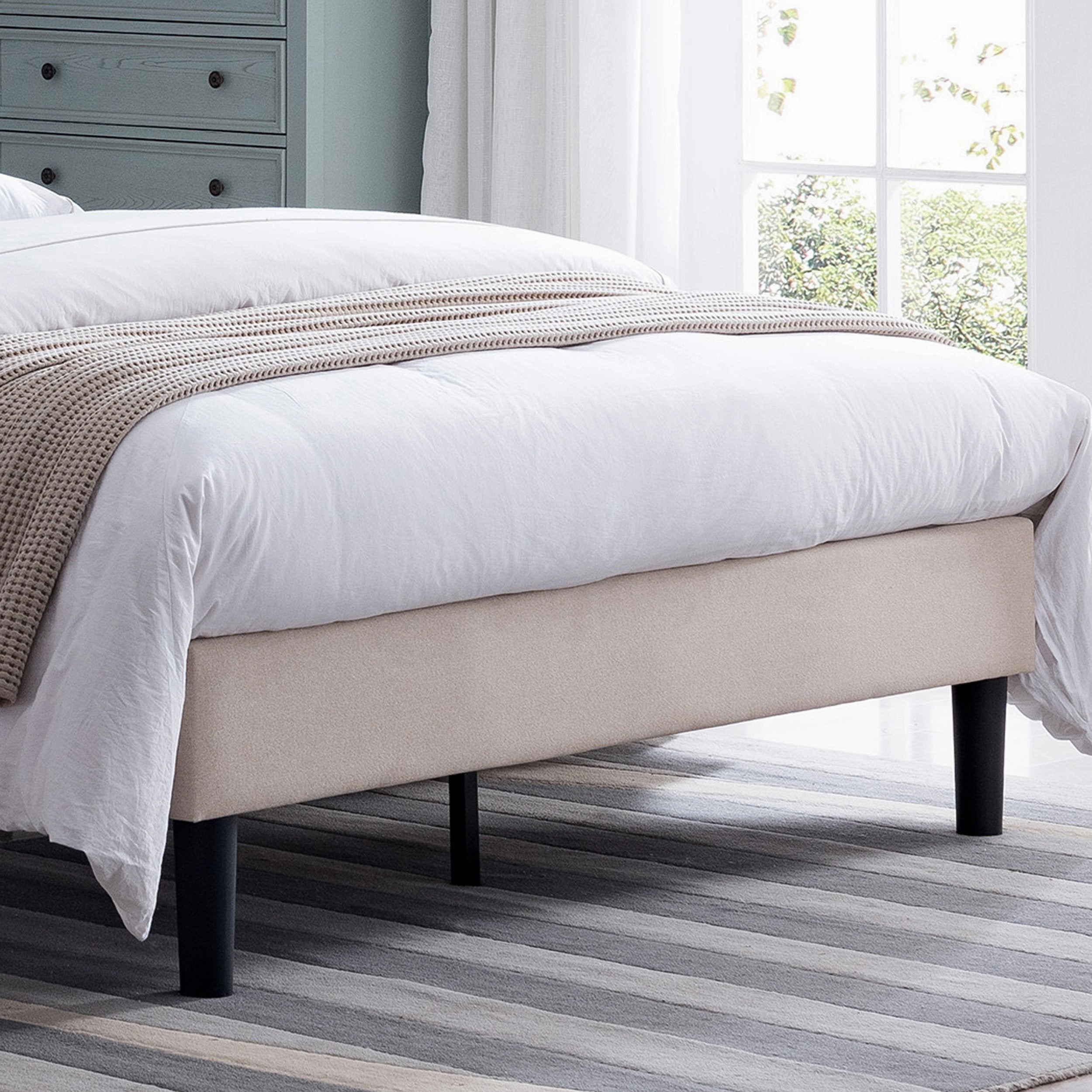 Fully-Upholstered Queen-Size Platform Bed Frame, Modern, Contemporary, Low-Profile - NH355703
