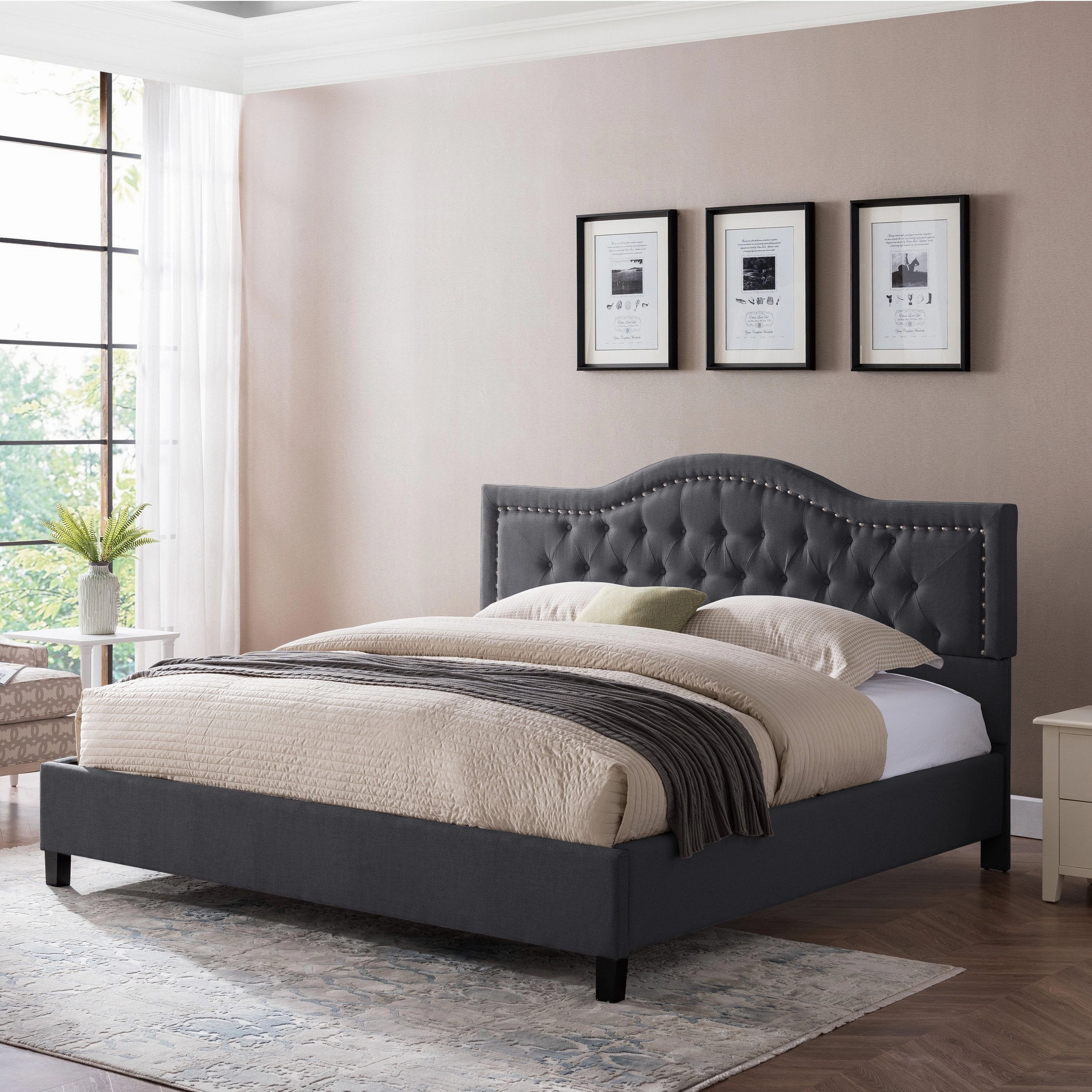 Fully-Upholstered Traditional Bed Frame - NH267503 throw blanket, decorative pillow