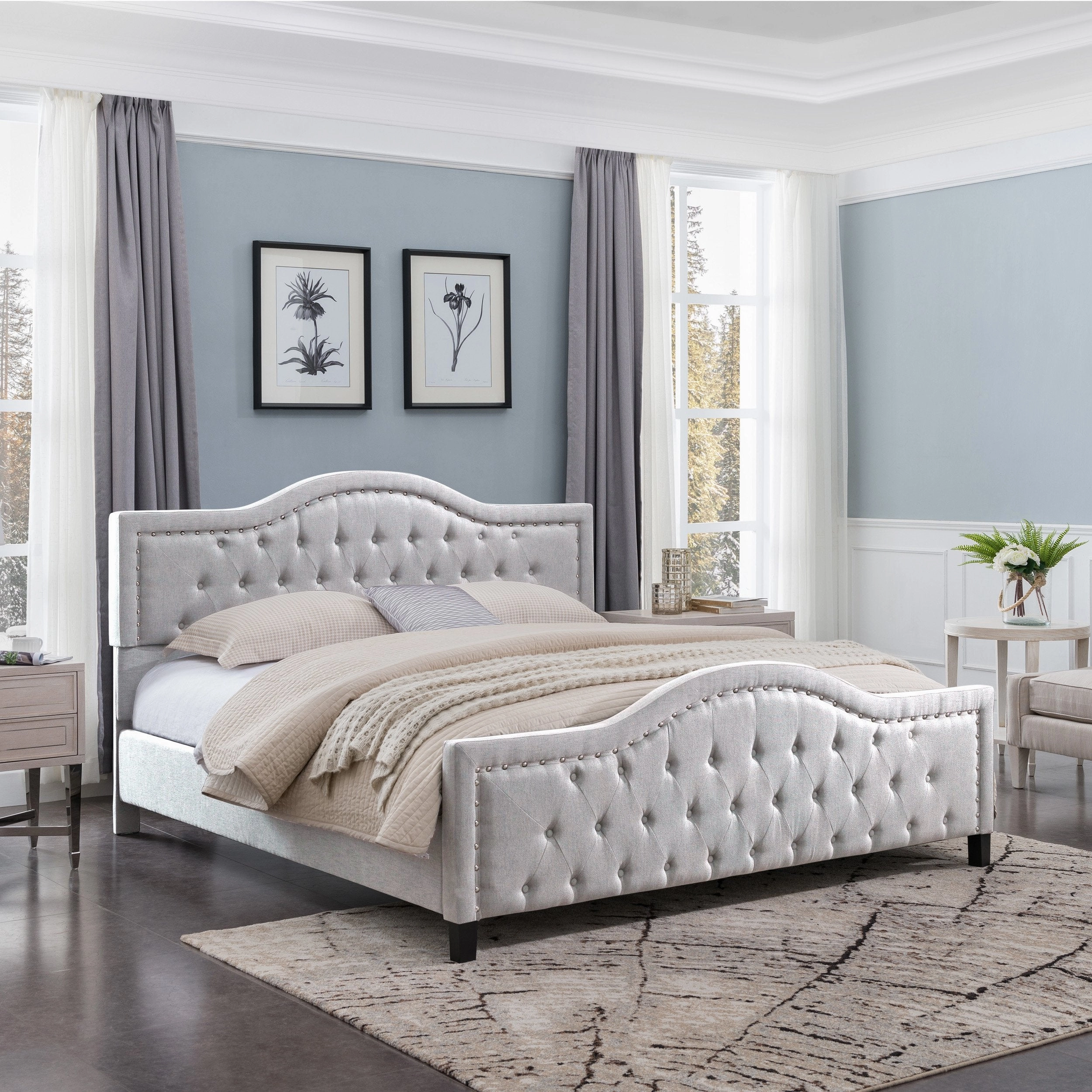 Fully-Upholstered Traditional Bed Frame - NH977503 throw blanket, decorative pillow