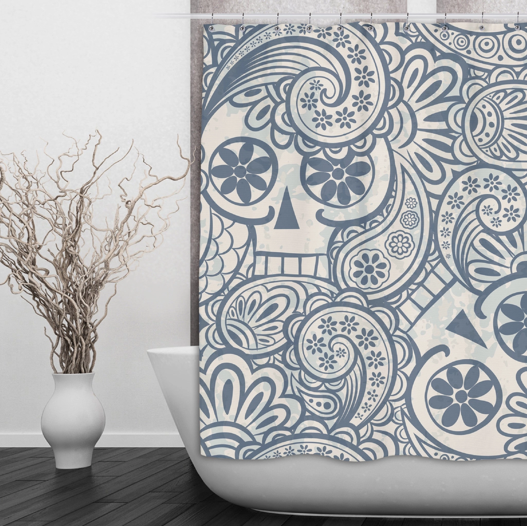 Funky Psychedelic Blue Sugar Skull Shower Curtains and Optional Bath Mats Lighting,Lamps Fixtures