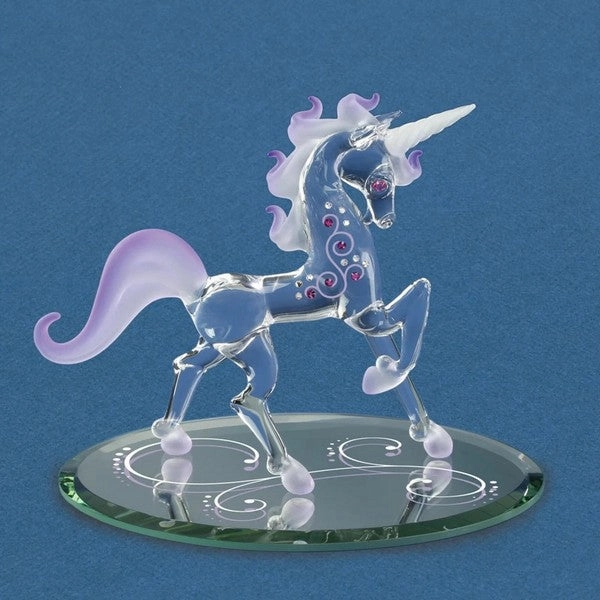 Galloping Fairy Tale Unicorn with Purple Mane, Frosted Horn and Pink Crystals Glass Figurine Decorative Mirror,Home Decor Mirror