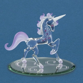 Galloping Fairy Tale Unicorn with Purple Mane, Frosted Horn and Pink Crystals Glass Figurine Decorative Mirror,Home Decor Mirror