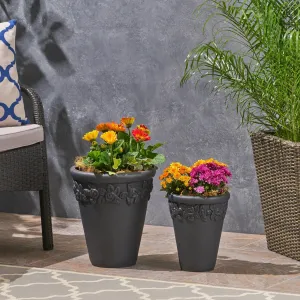 Garden Planter Pots, Lipped Edges, Tapered, Botanical Accents (Set of 2) - NH634703 patio chairs, outdoor seating