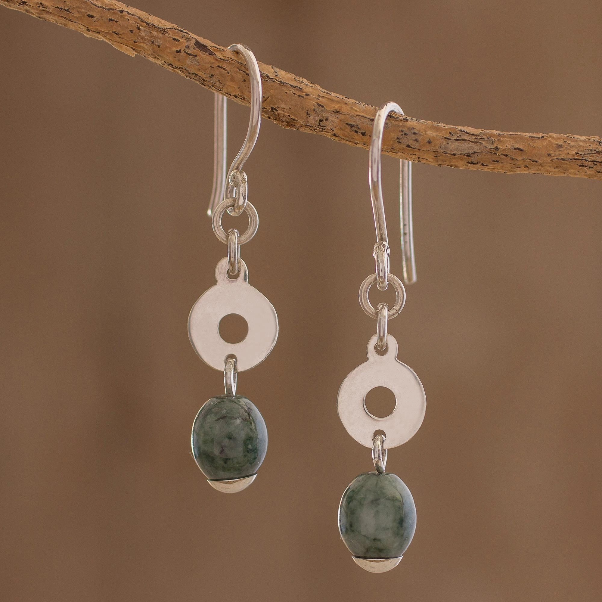 Garden Rings Circular Green Jade Dangle Earrings from Guatemala