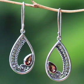 Garnet & Sterling Silver Dangle Earrings