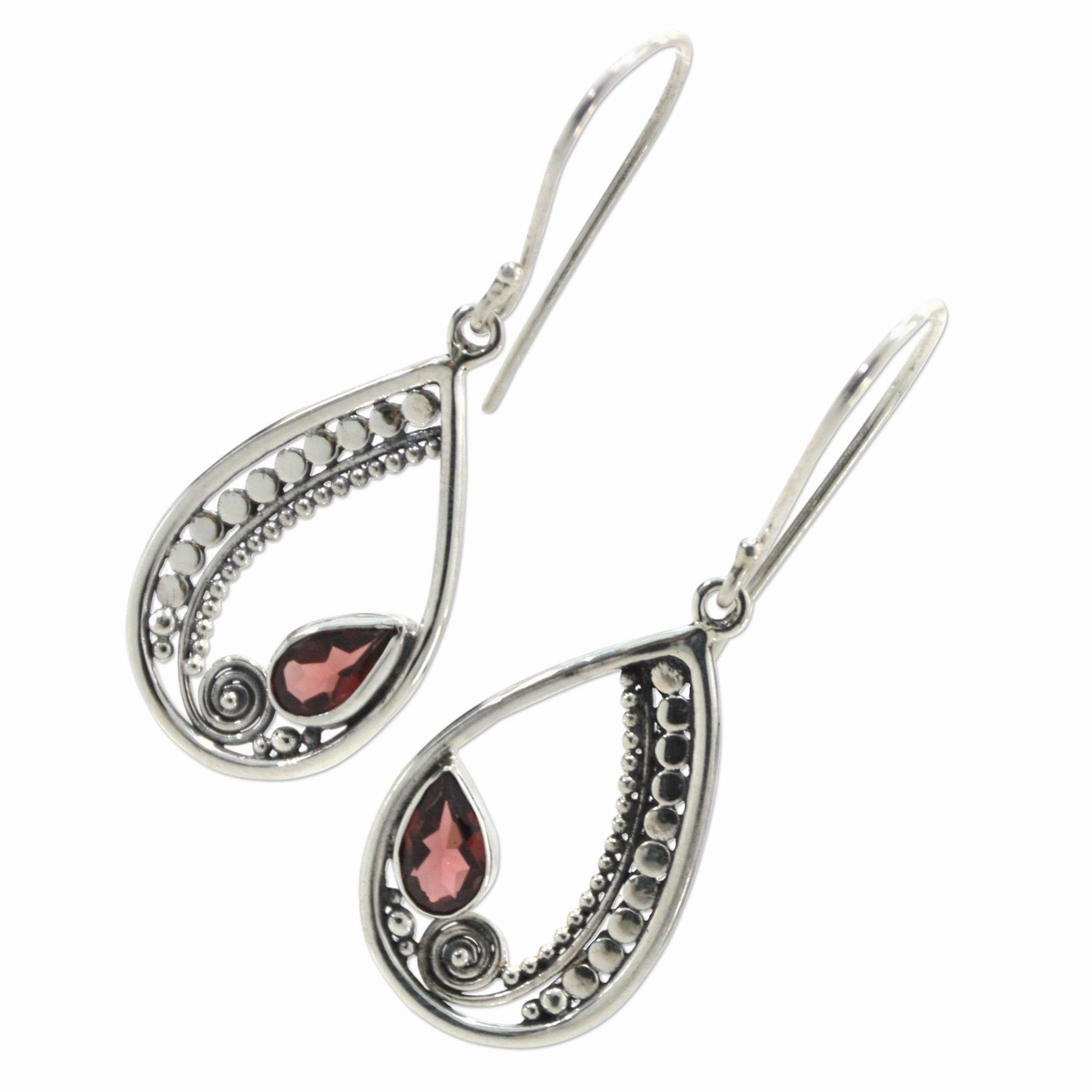 Garnet & Sterling Silver Dangle Earrings