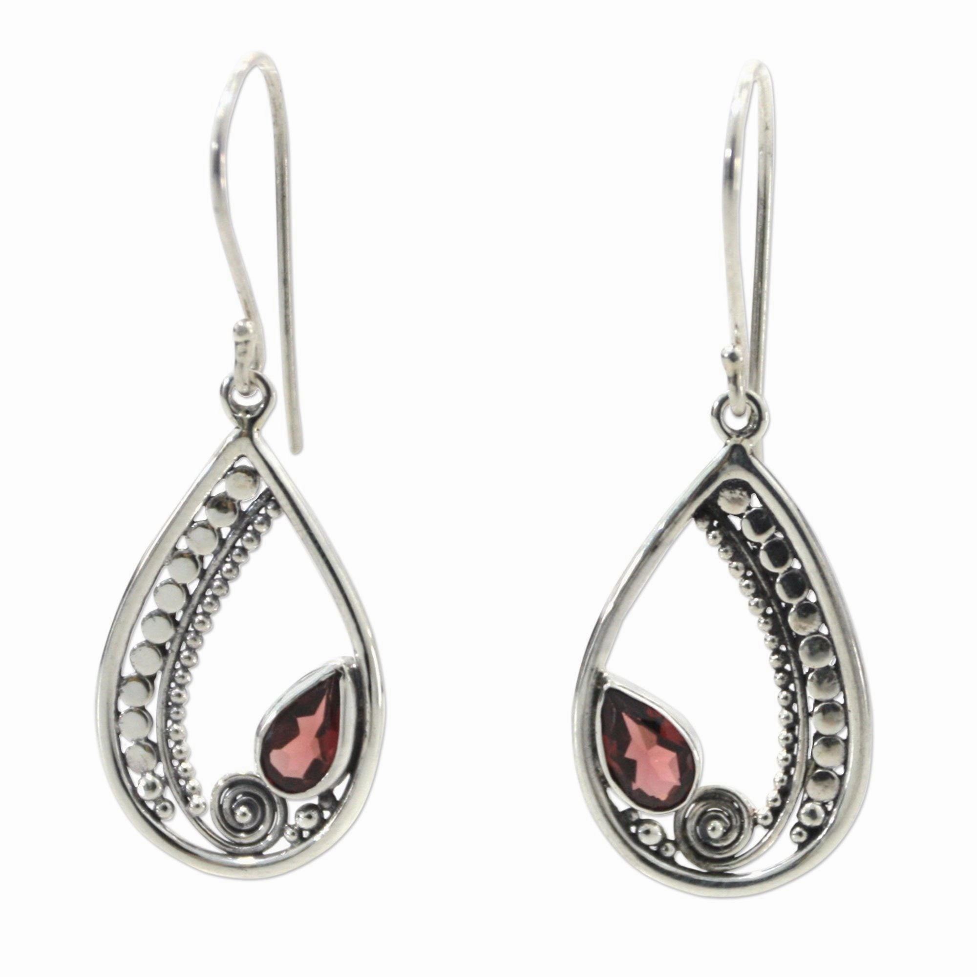 Garnet & Sterling Silver Dangle Earrings