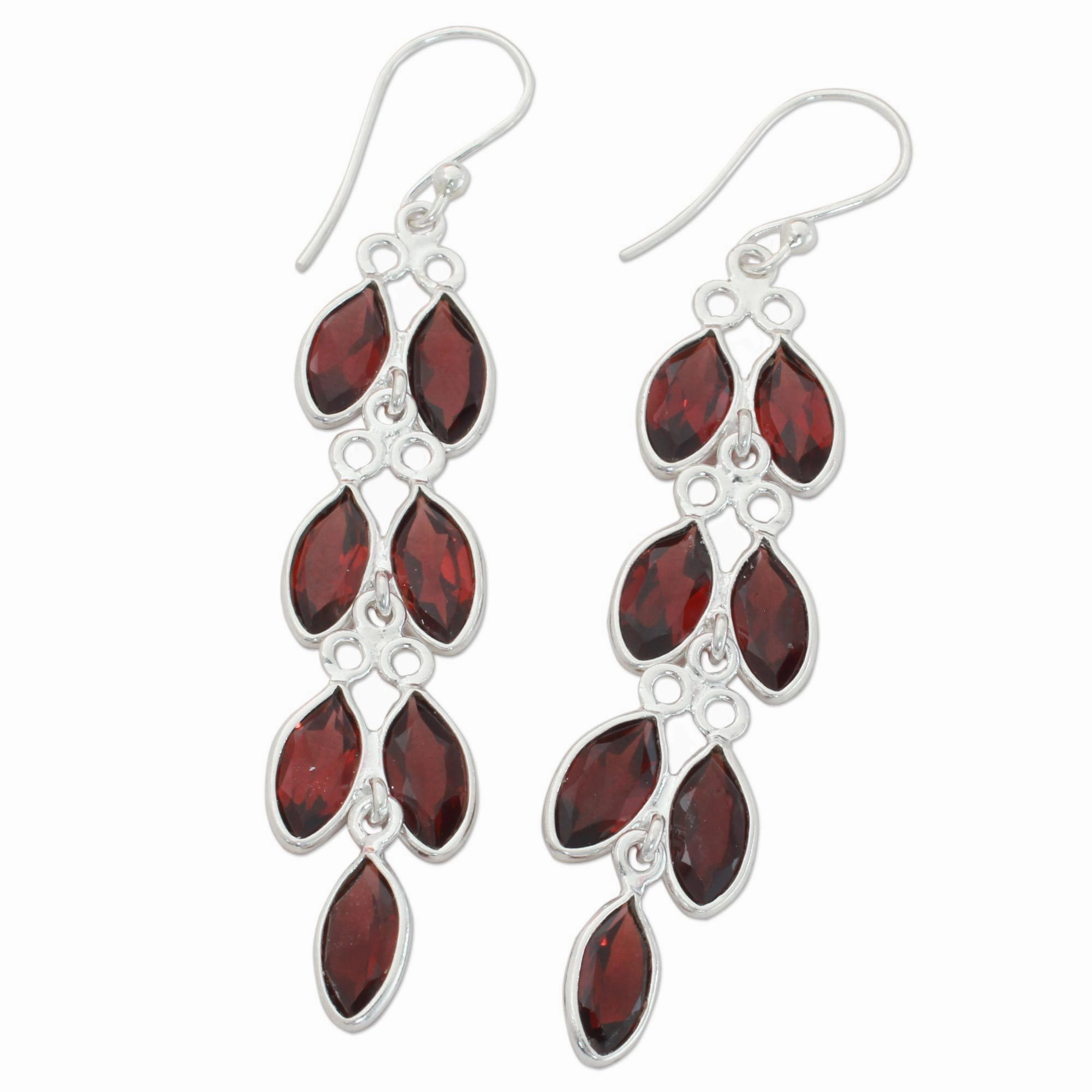 Garnet Leaves Dangle Earrings
