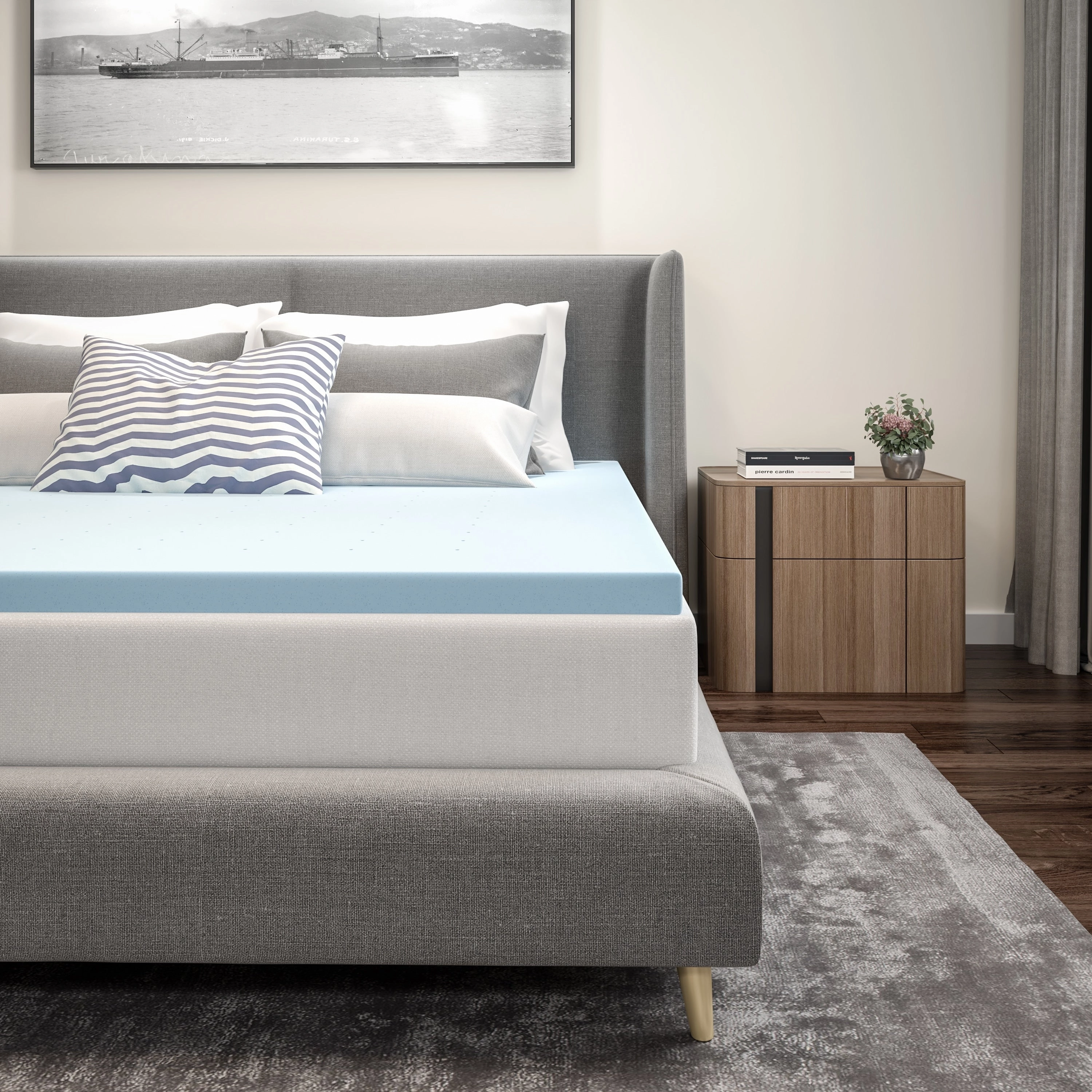 Gel Infused Hypoallergenic Cooling Memory Foam Mattress Topper - Blue