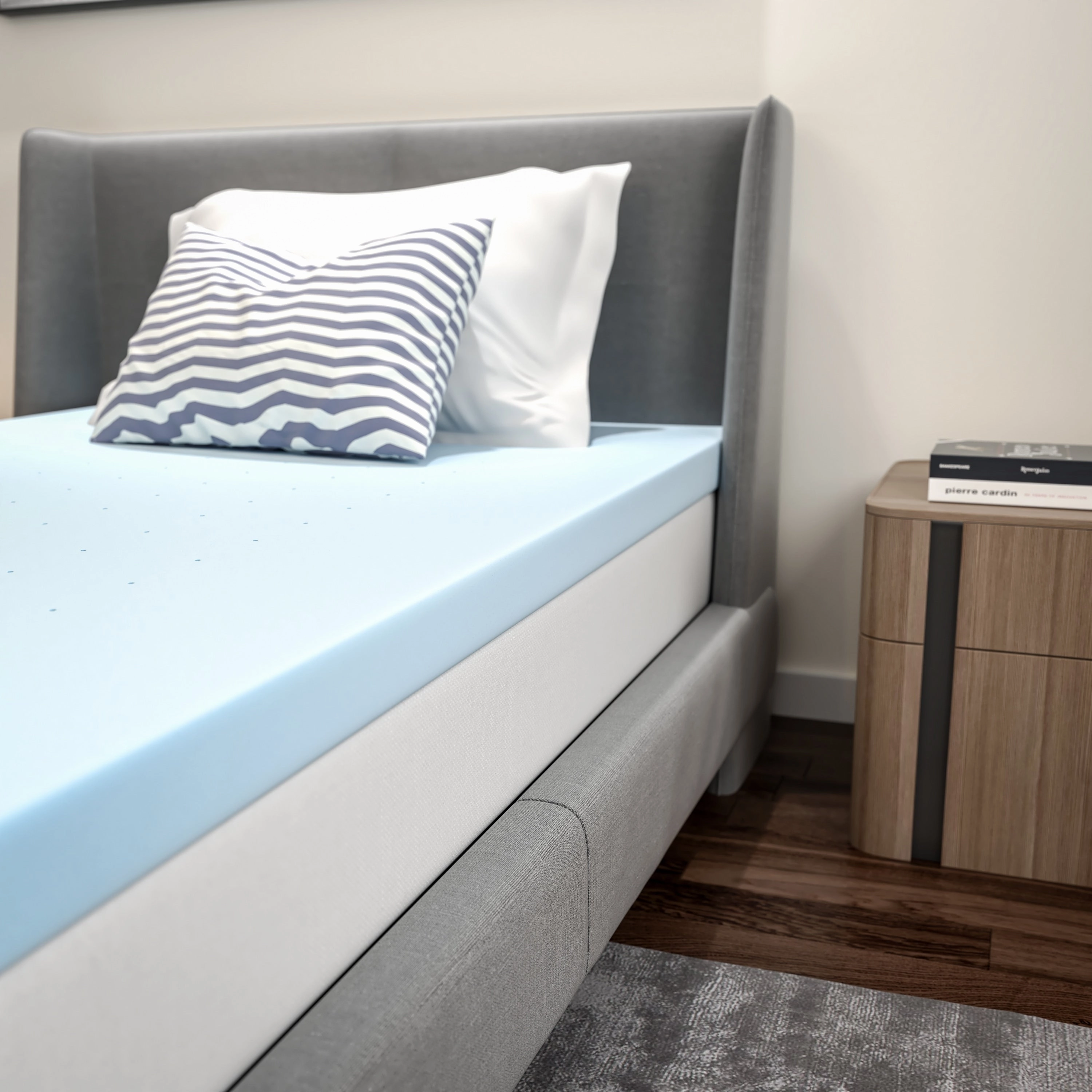 Gel Infused Hypoallergenic Cooling Memory Foam Mattress Topper - Blue