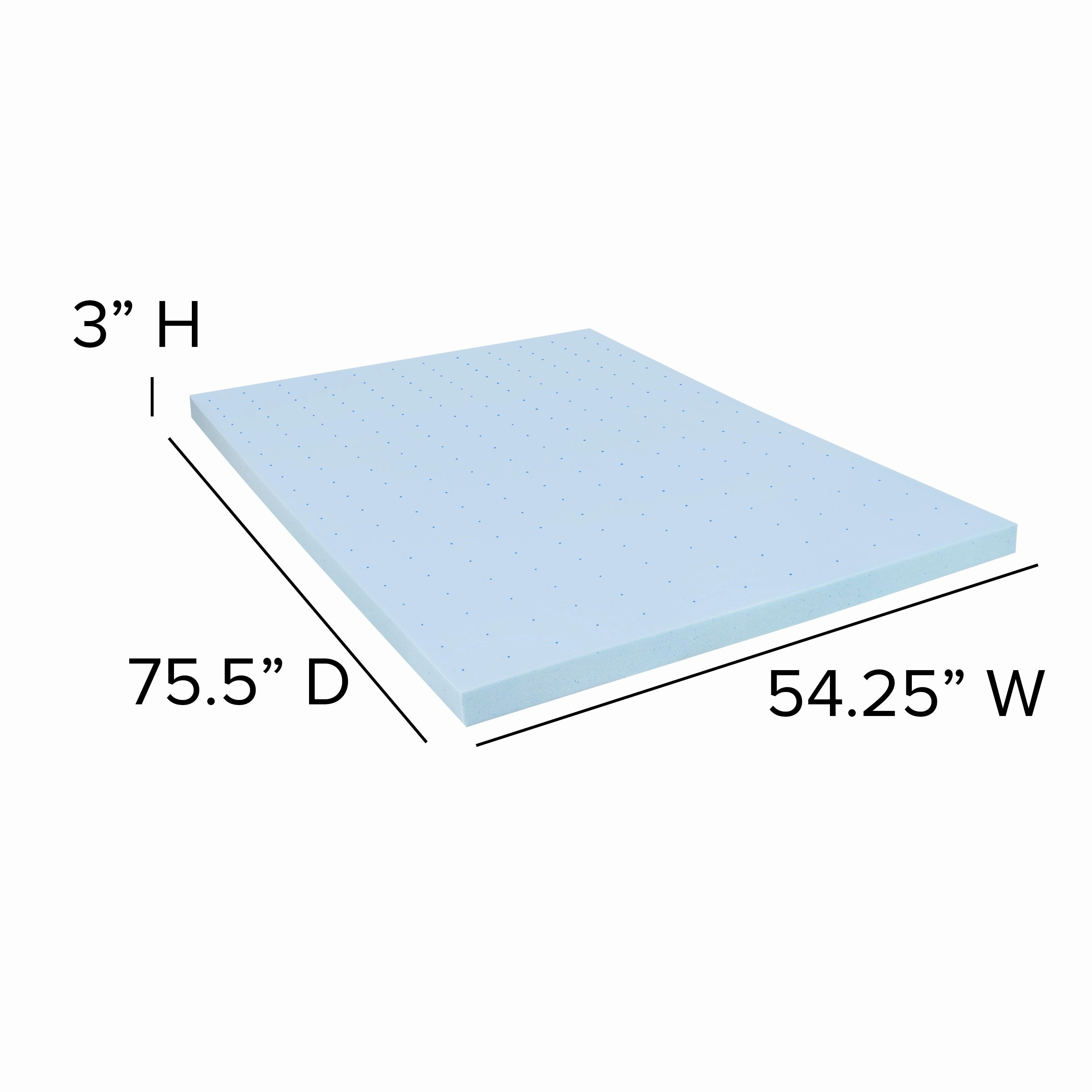 Gel Infused Hypoallergenic Cooling Memory Foam Mattress Topper - Blue