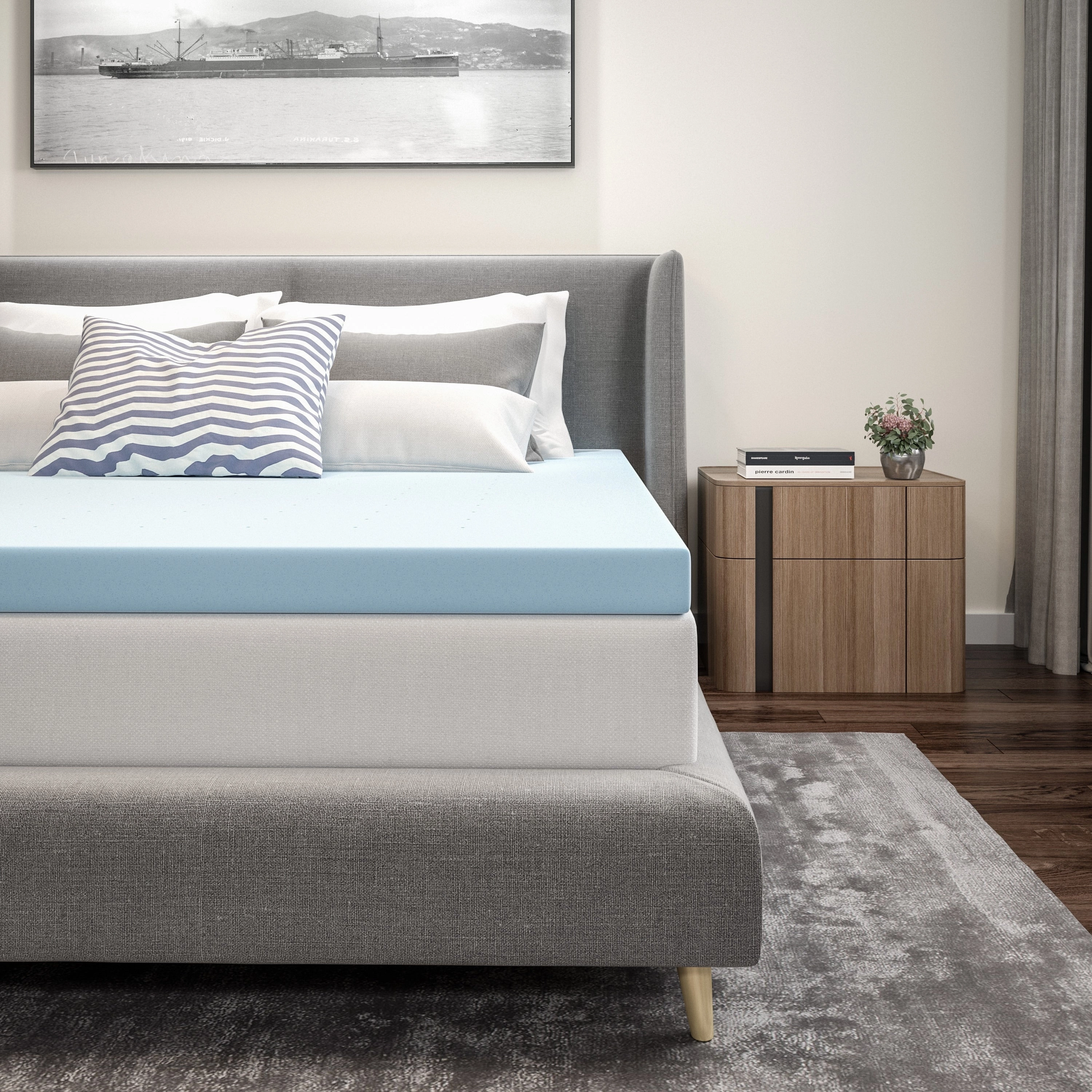 Gel Infused Hypoallergenic Cooling Memory Foam Mattress Topper - Blue