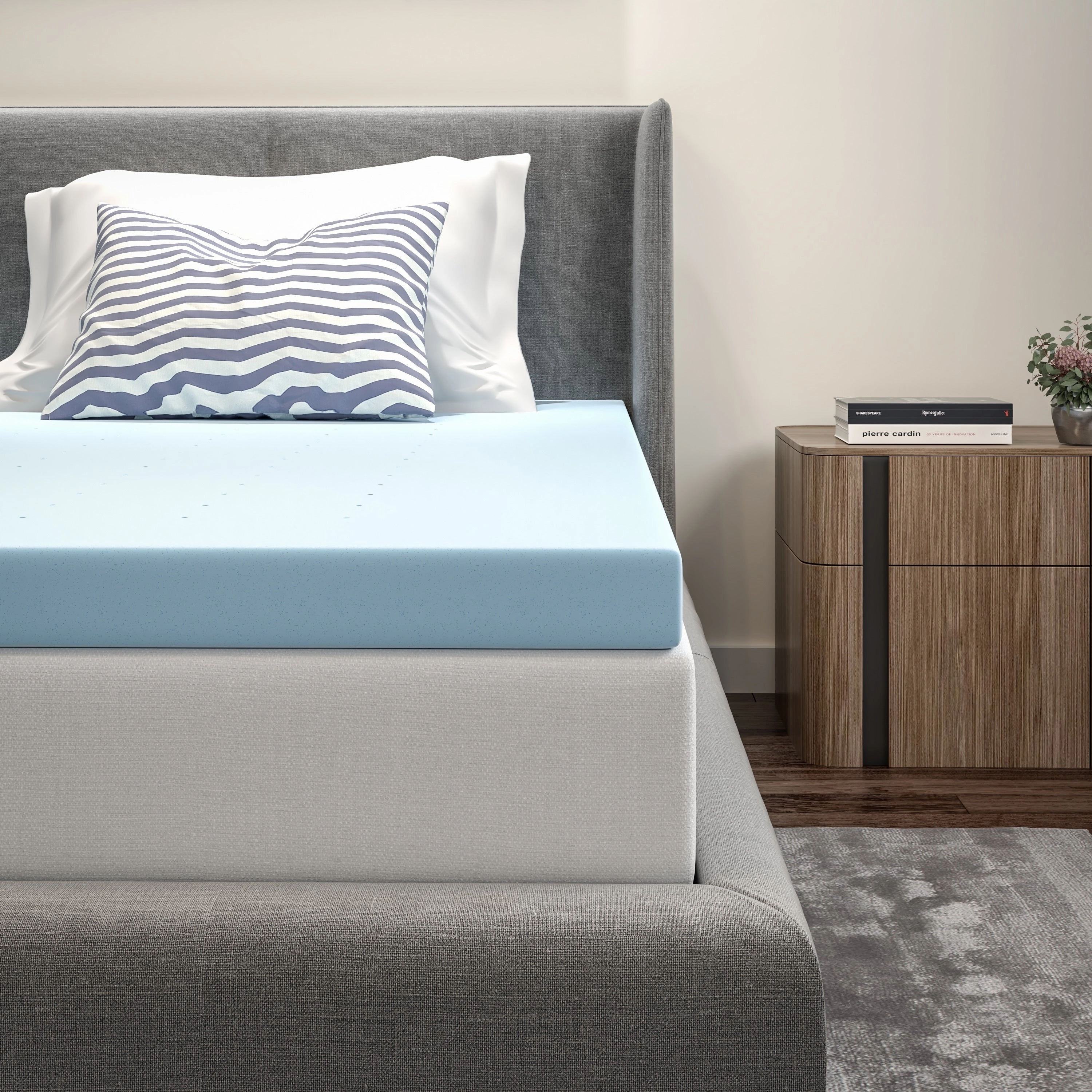 Gel Infused Hypoallergenic Cooling Memory Foam Mattress Topper - Blue