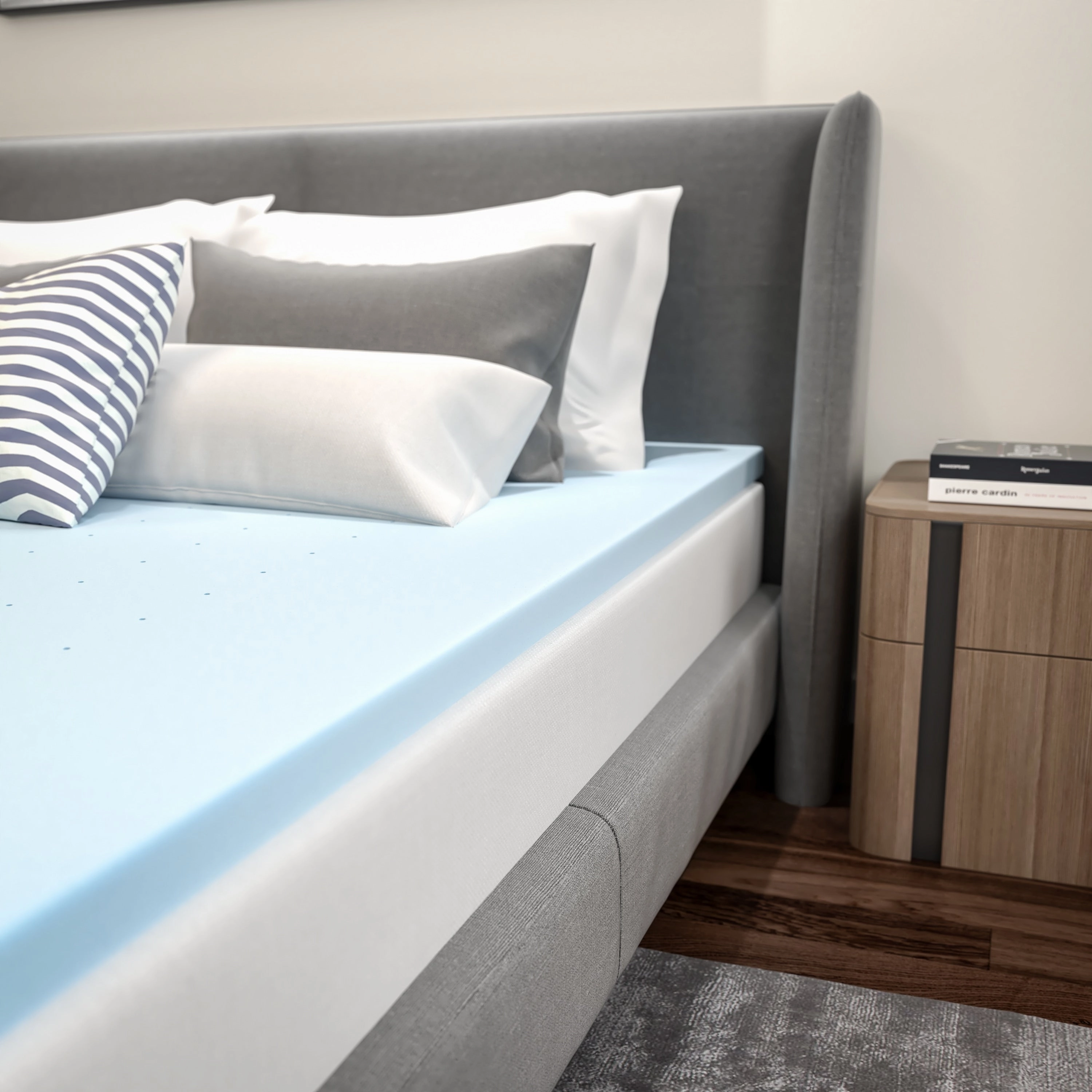 Gel Infused Hypoallergenic Cooling Memory Foam Mattress Topper - Blue