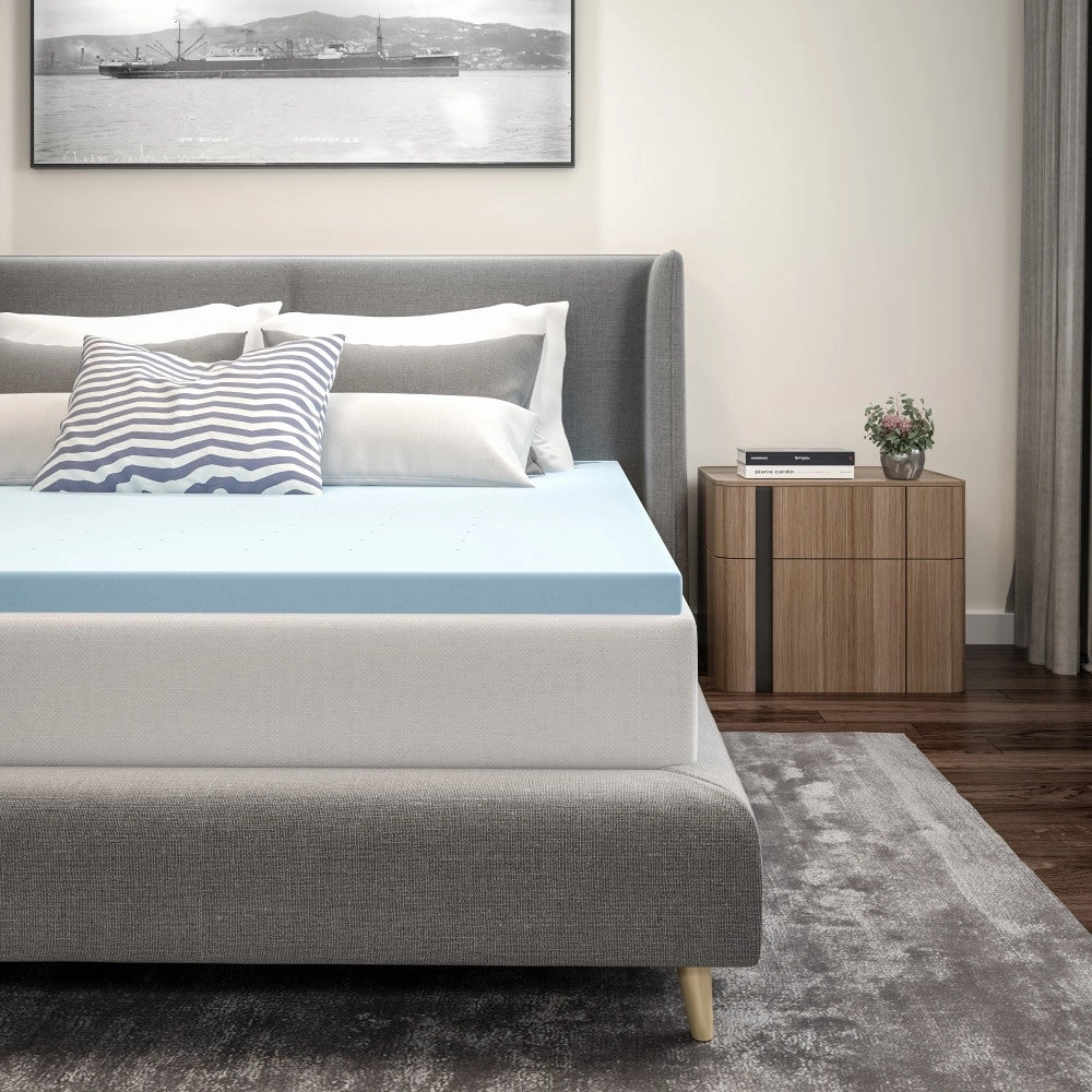 Gel Infused Hypoallergenic Cooling Memory Foam Mattress Topper - Blue mattress pads,mattress topper,bed protection