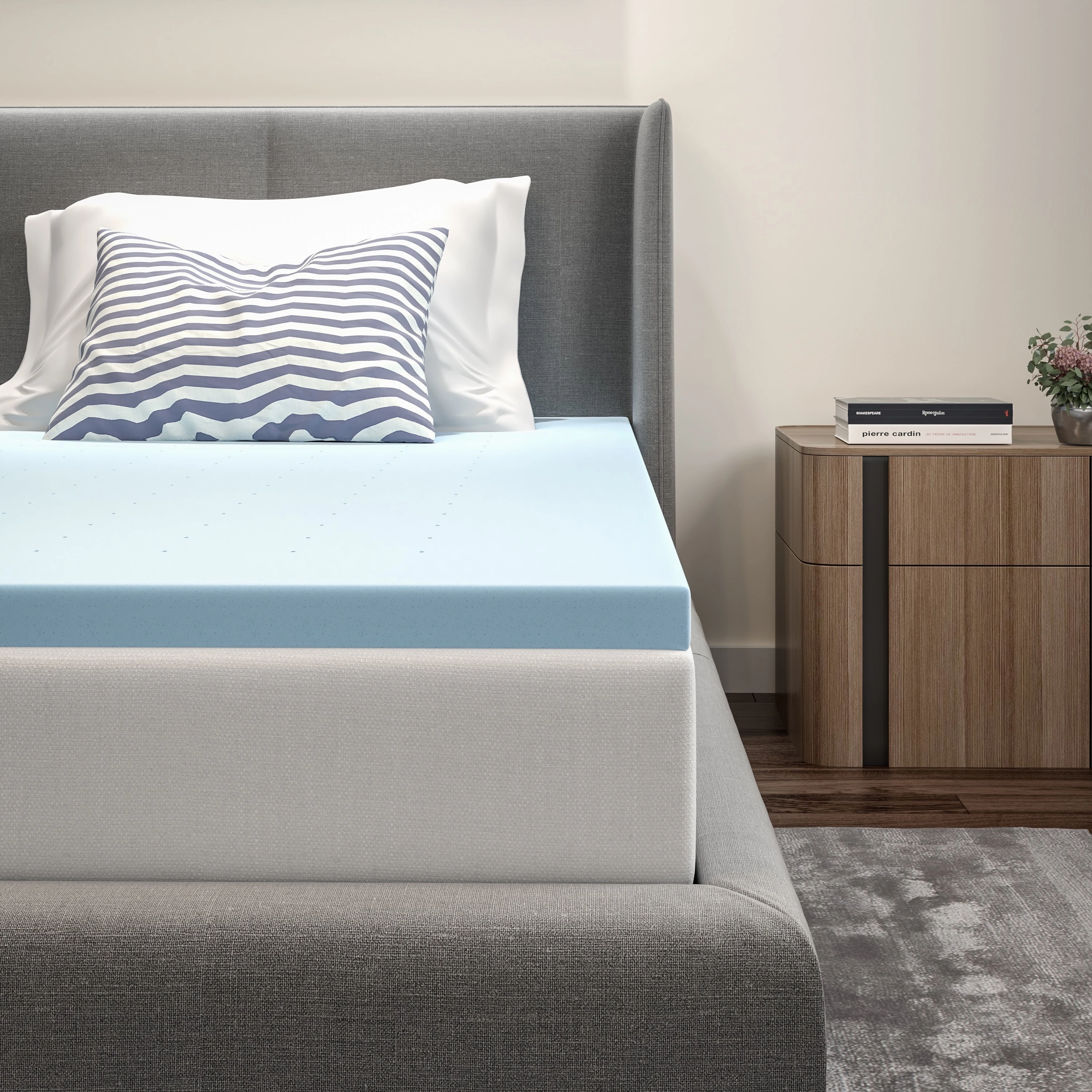 Gel Infused Hypoallergenic Cooling Memory Foam Mattress Topper - Blue