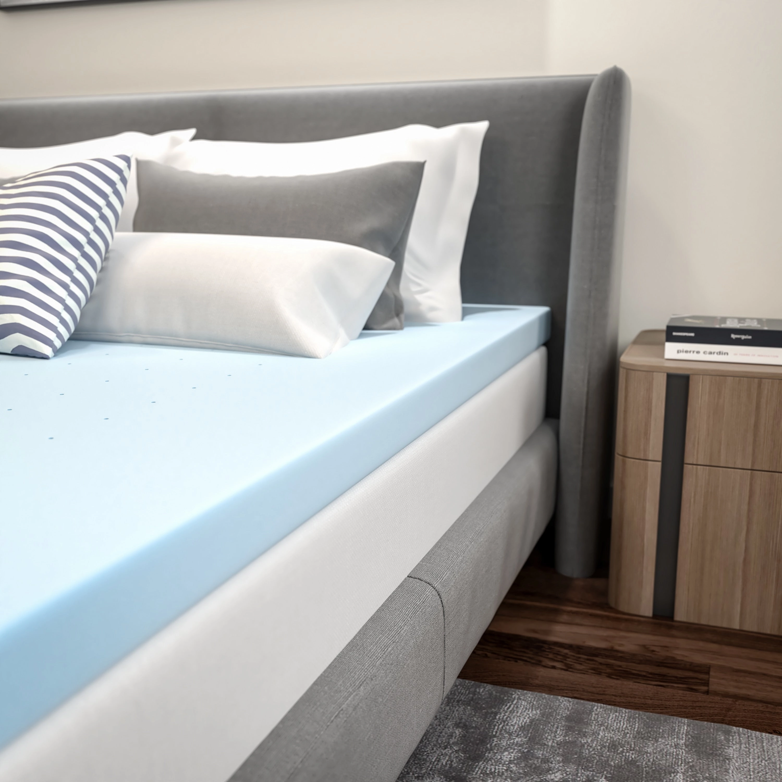 Gel Infused Hypoallergenic Cooling Memory Foam Mattress Topper - Blue