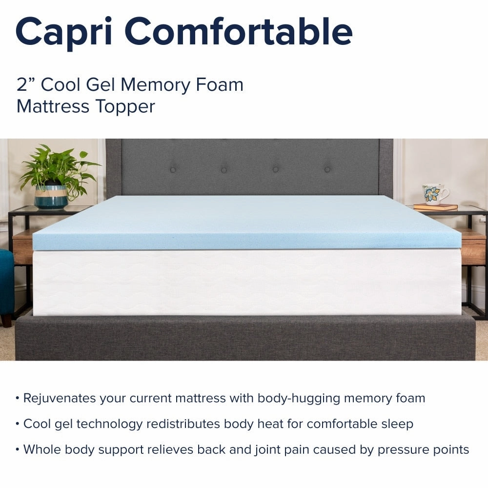 Gel Infused Hypoallergenic Cooling Memory Foam Mattress Topper - Blue
