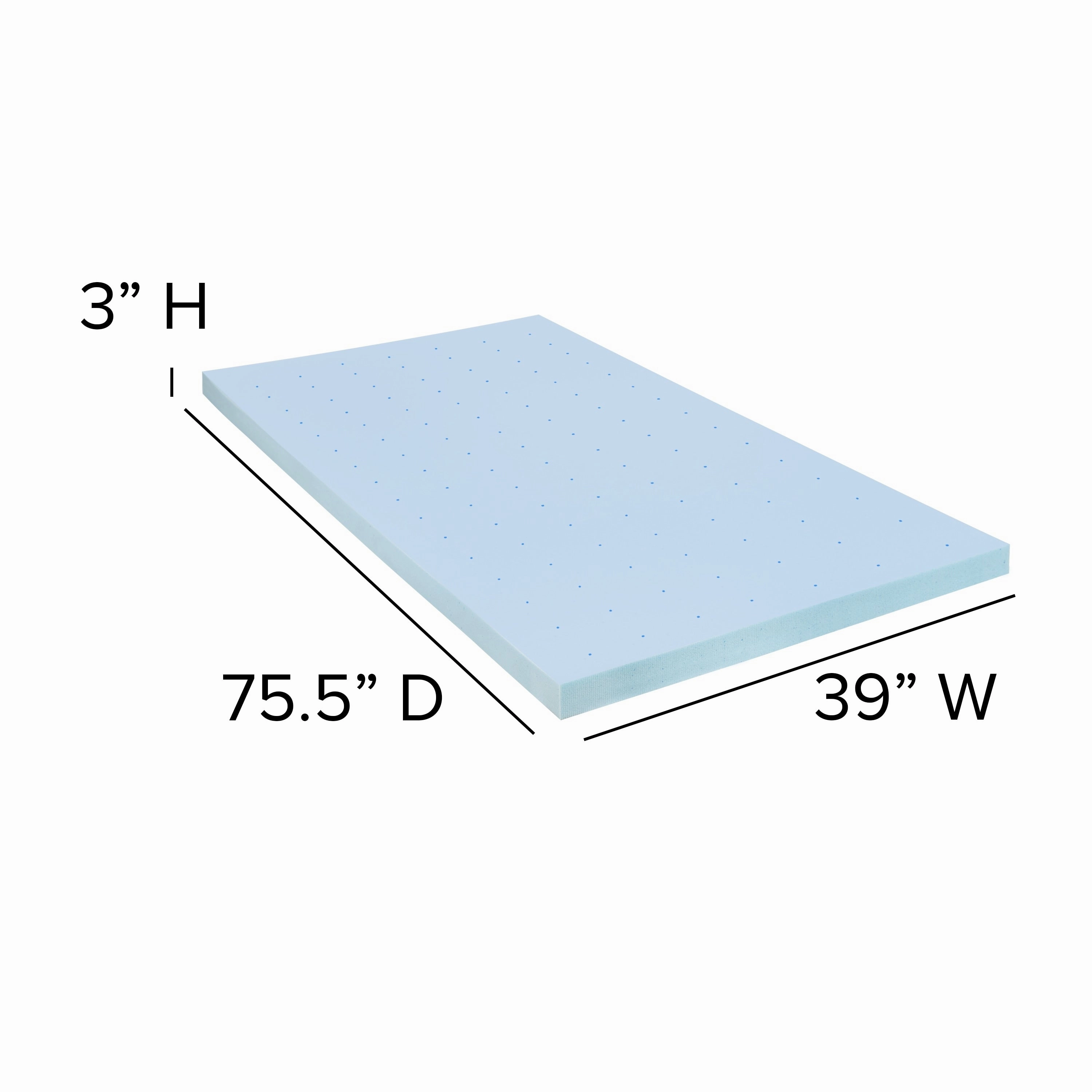 Gel Infused Hypoallergenic Cooling Memory Foam Mattress Topper - Blue