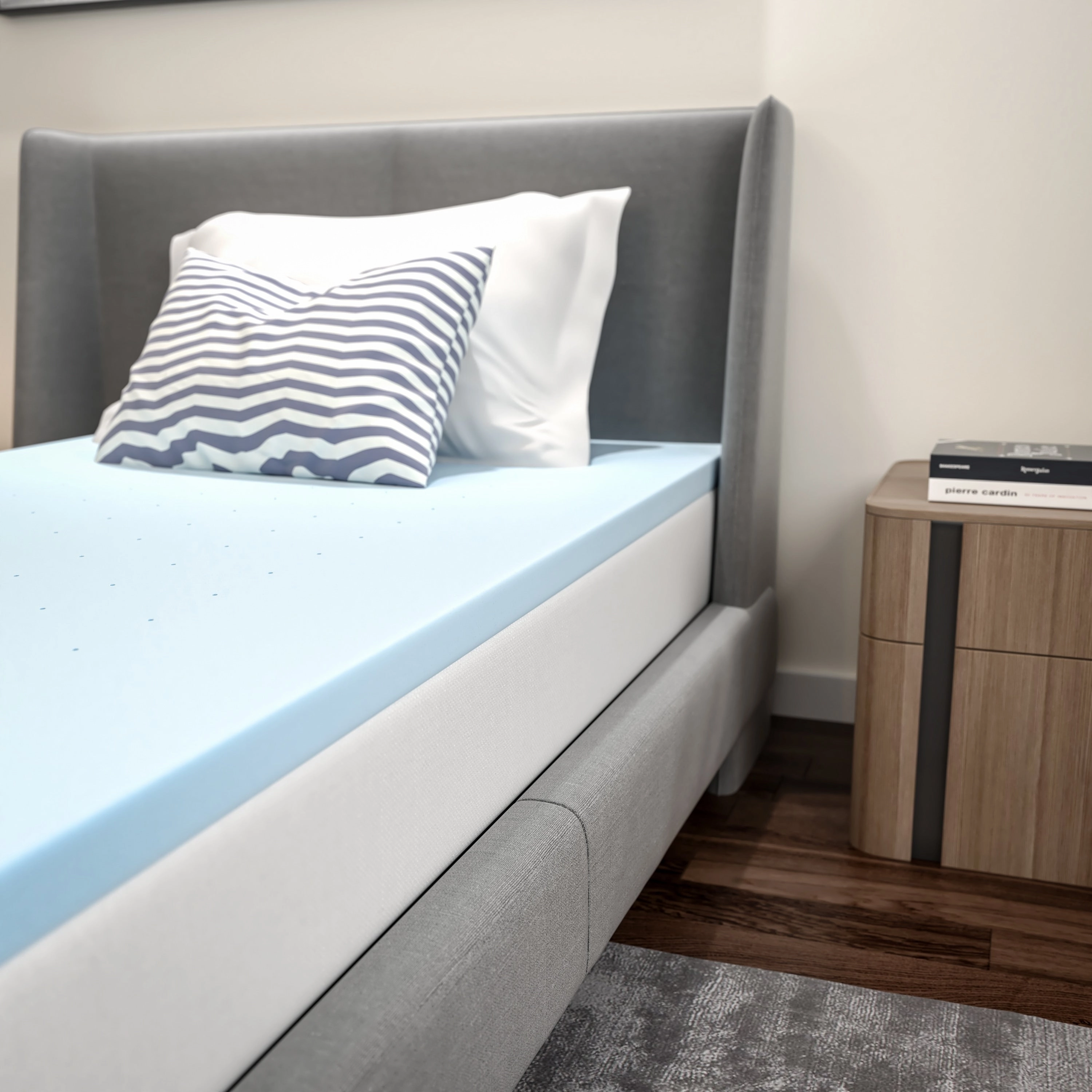Gel Infused Hypoallergenic Cooling Memory Foam Mattress Topper - Blue