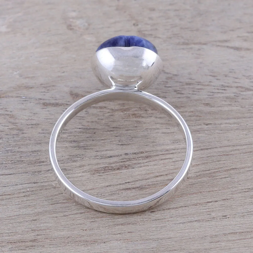 Gemstone Heart Heart-Shaped Sodalite Cocktail Ring from India