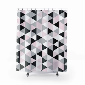 Geometric Shower Curtain | Black Gray Pink White Lighting,Home Lighting