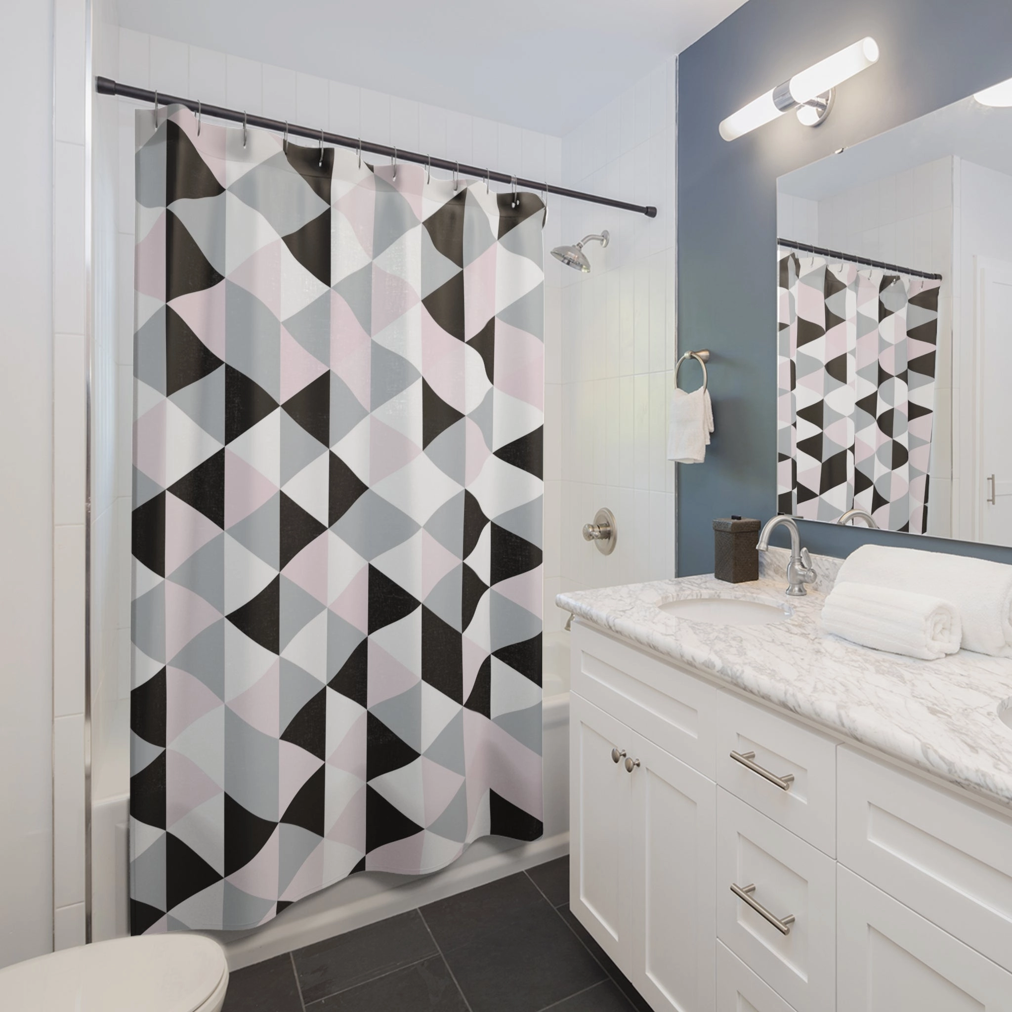 Geometric Shower Curtain | Black Gray Pink White