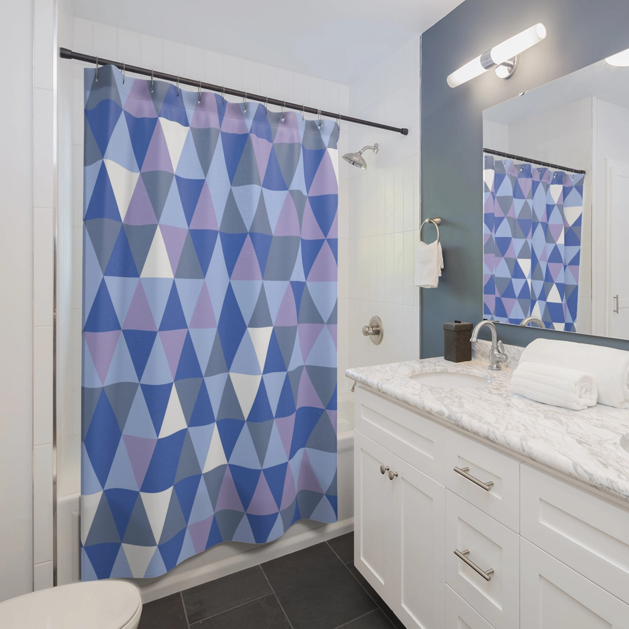 Geometric Shower Curtain | Blue Lavender White