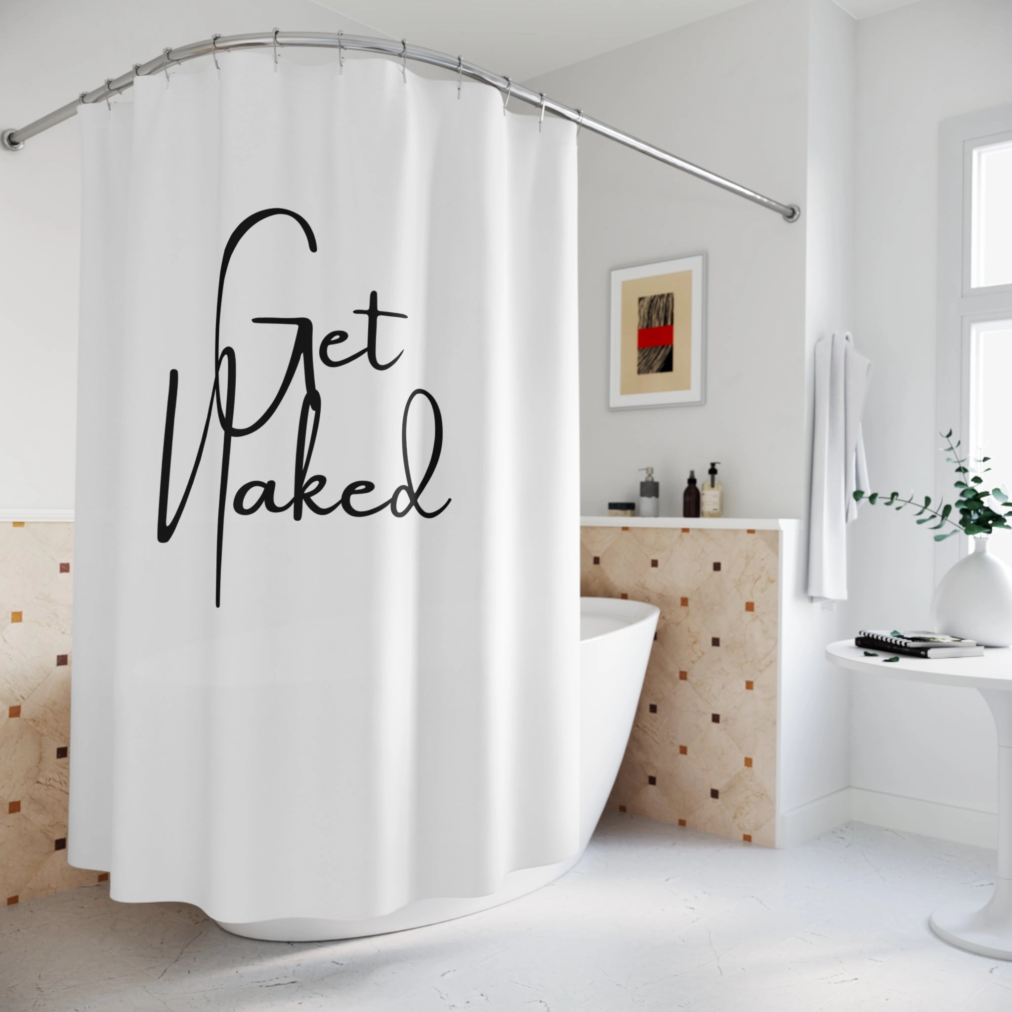 Get Naked Shower Curtain | Black White Minimalist, Cute