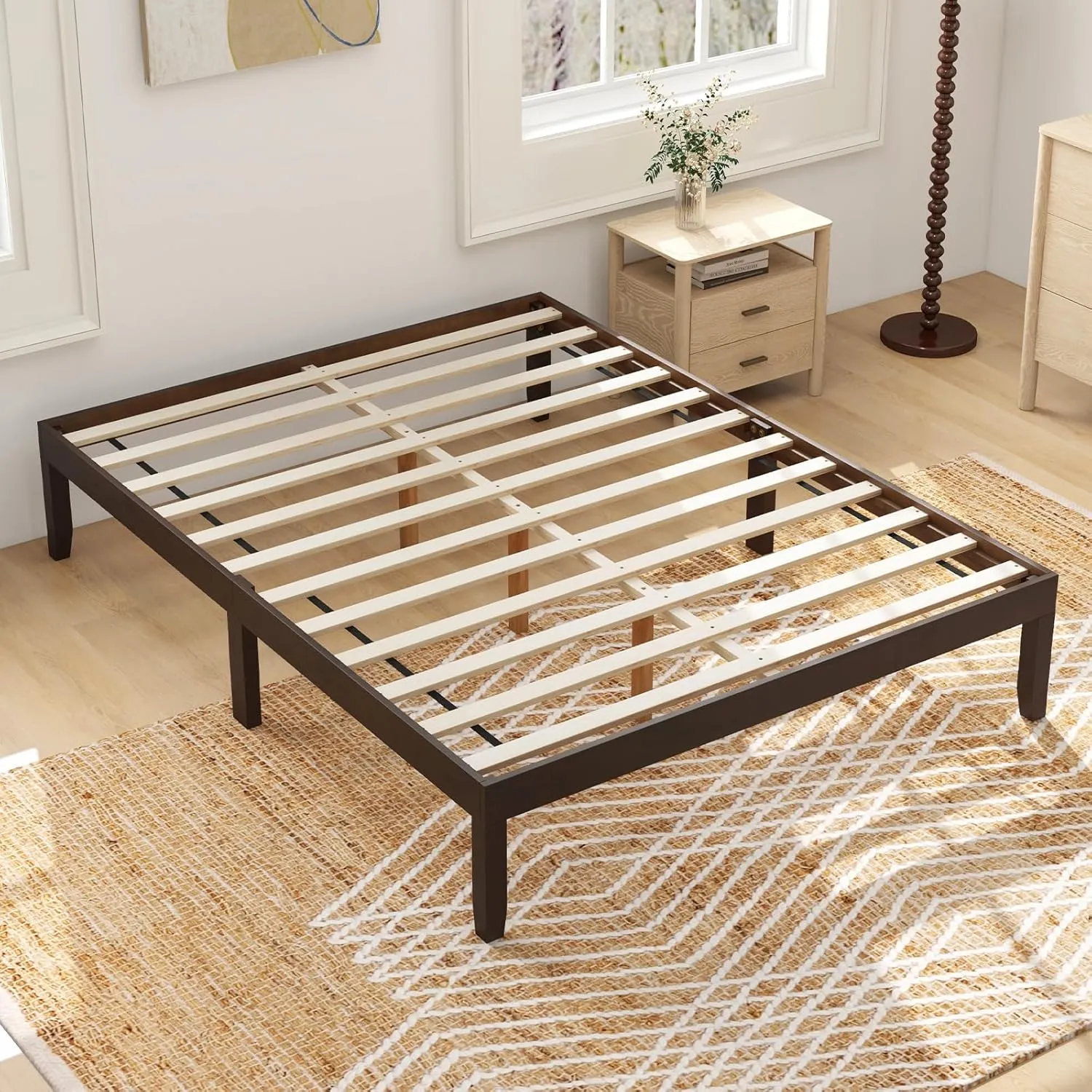 Giantex 14 Inch Twin Wood Platform Bed Frame, Minimalist Twin Bed Frame with Wooden Slats Support & Rubber Wood Legs