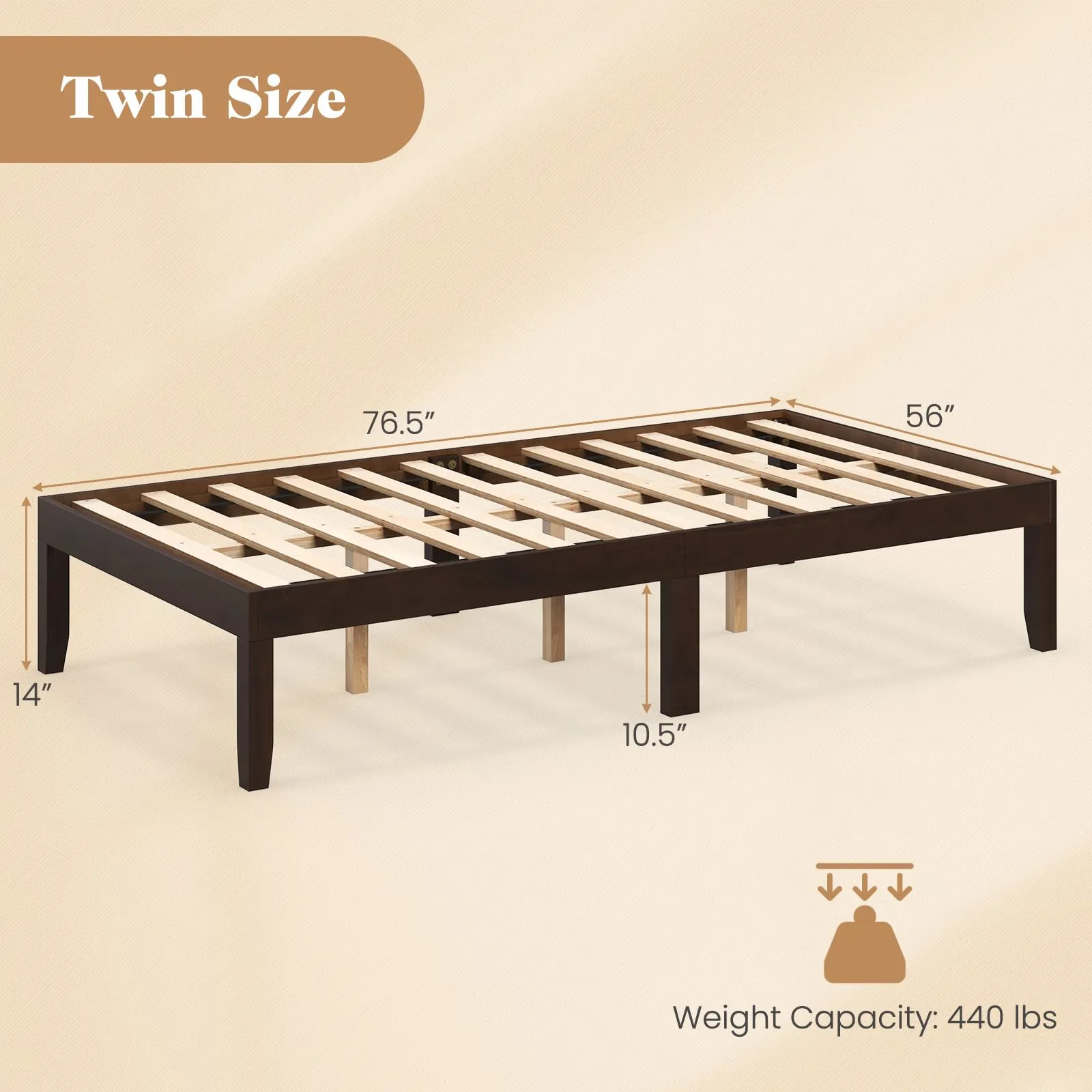 Giantex 14 Inch Twin Wood Platform Bed Frame, Minimalist Twin Bed Frame with Wooden Slats Support & Rubber Wood Legs