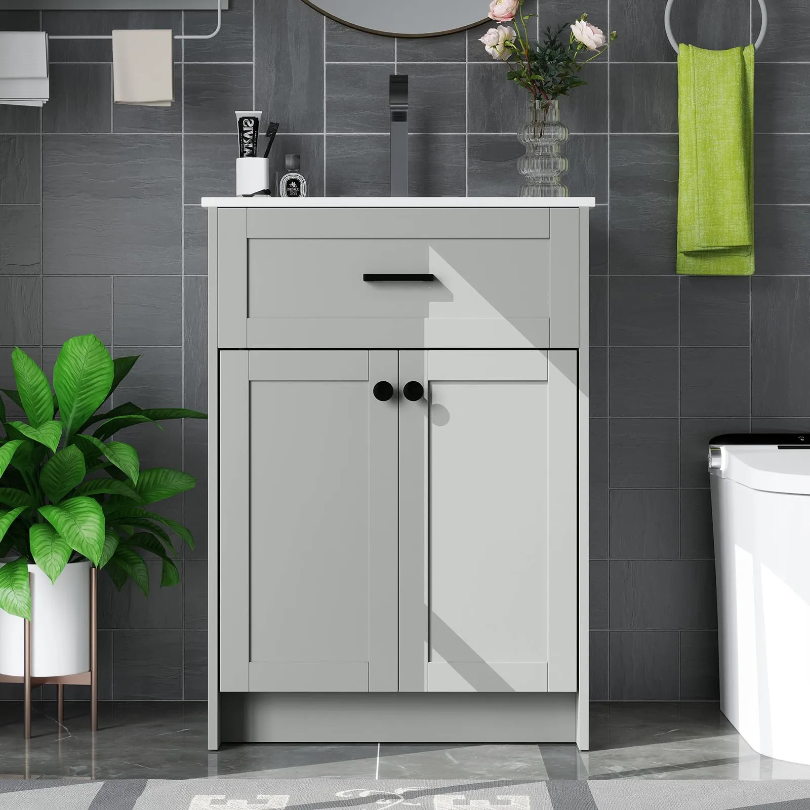 Giantex 24 Undermount Bathroom Cabinet with Ceramic Basin