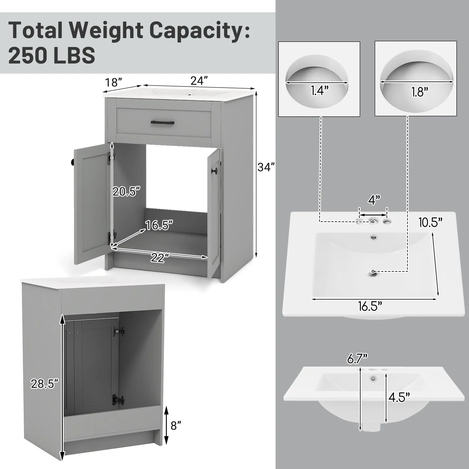 Giantex 24 Undermount Bathroom Cabinet with Ceramic Basin