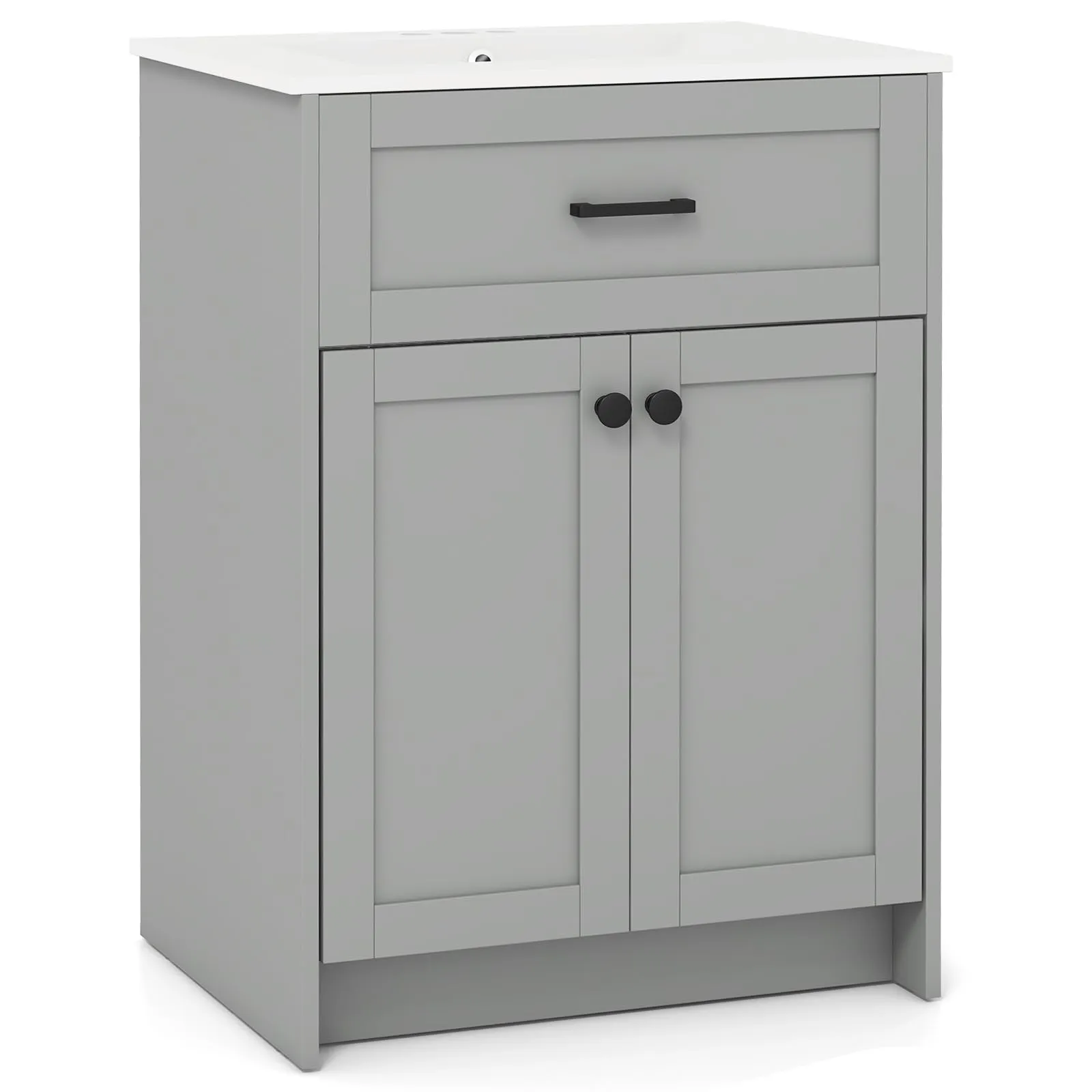 Giantex 24 Undermount Bathroom Cabinet with Ceramic Basin bathroom organizer, toilet brush holder