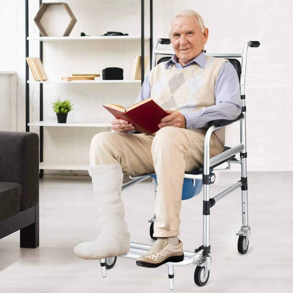 Giantex 3 in 1 Lightweight Shower Commode Wheelchair