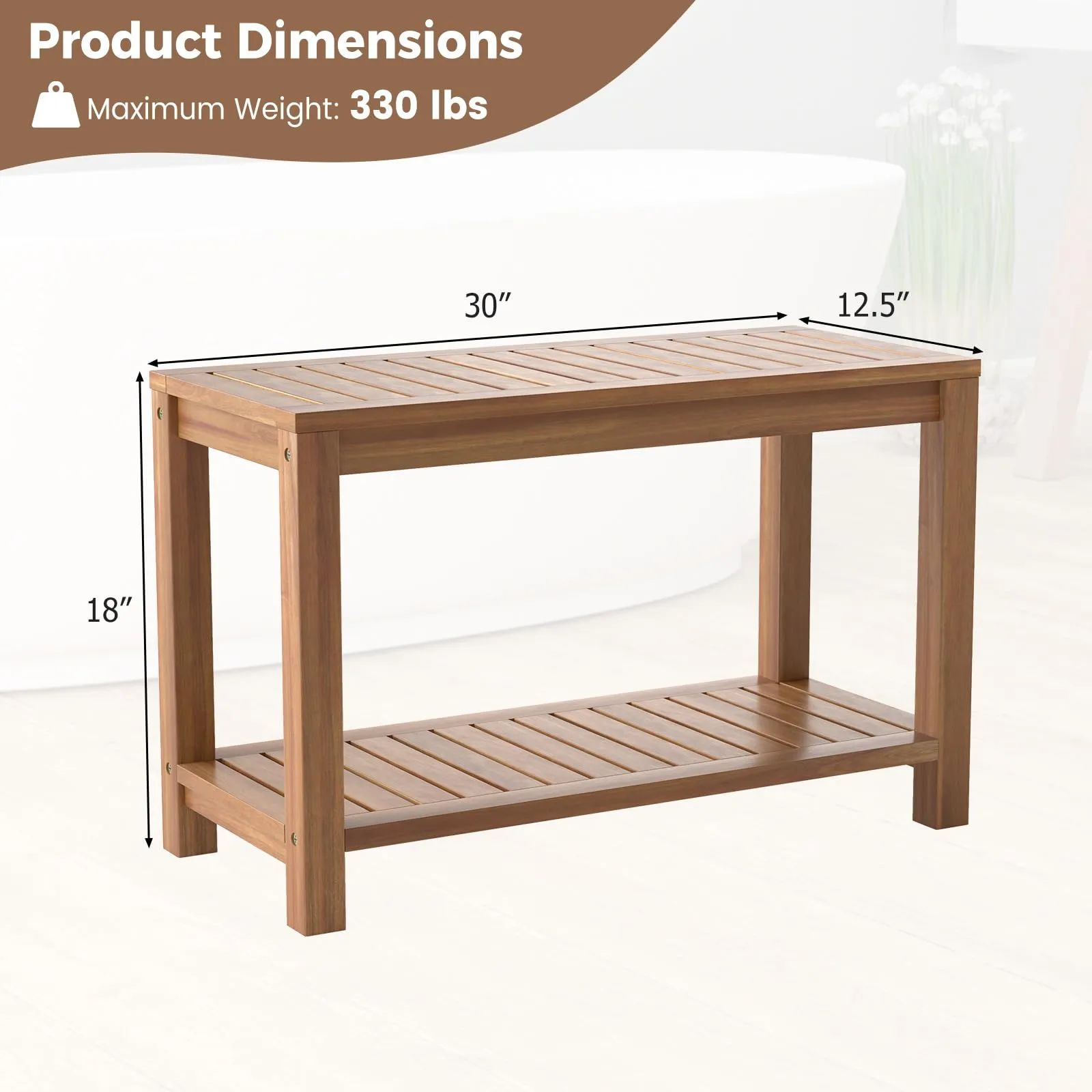 Giantex 30 Inch Teak Shower Bench with Shelf