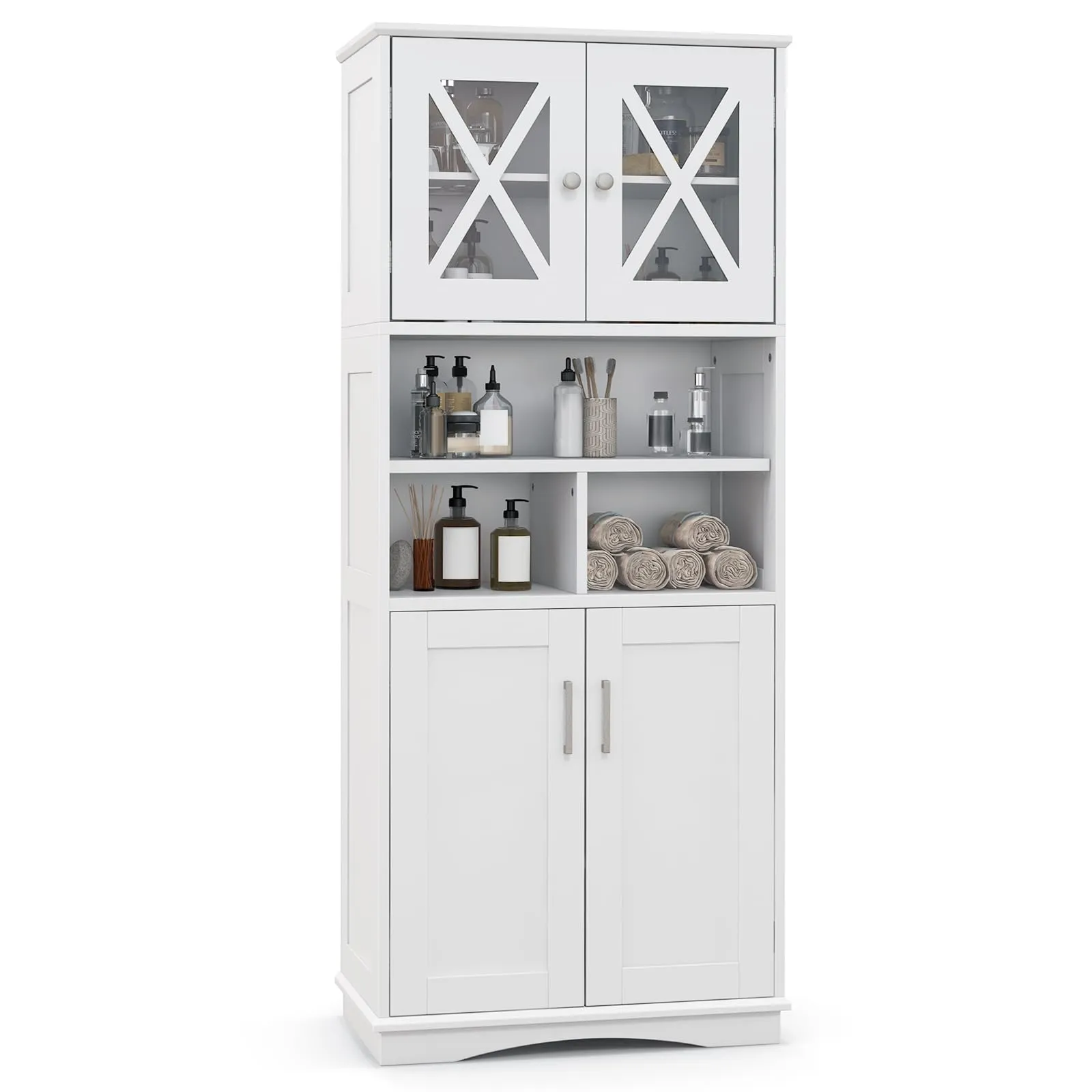 Giantex 57" Tall Bathroom Cabinet, Storage Cabinet with Acrylic Doors & Adjustable Shelves bathroom organizer, toilet brush holder