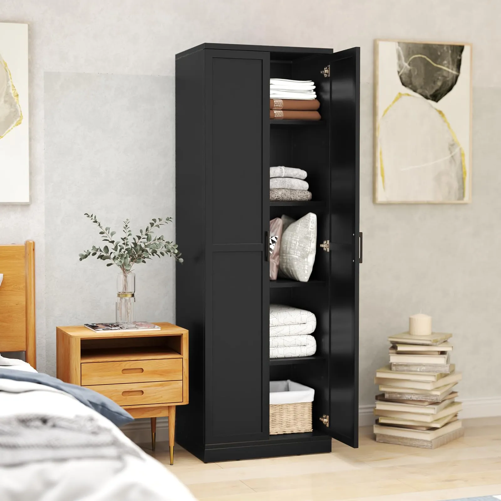 Giantex 70" Tall Wooden Storage Cabinet with 2 Doors and 5 Adjustable Shelves