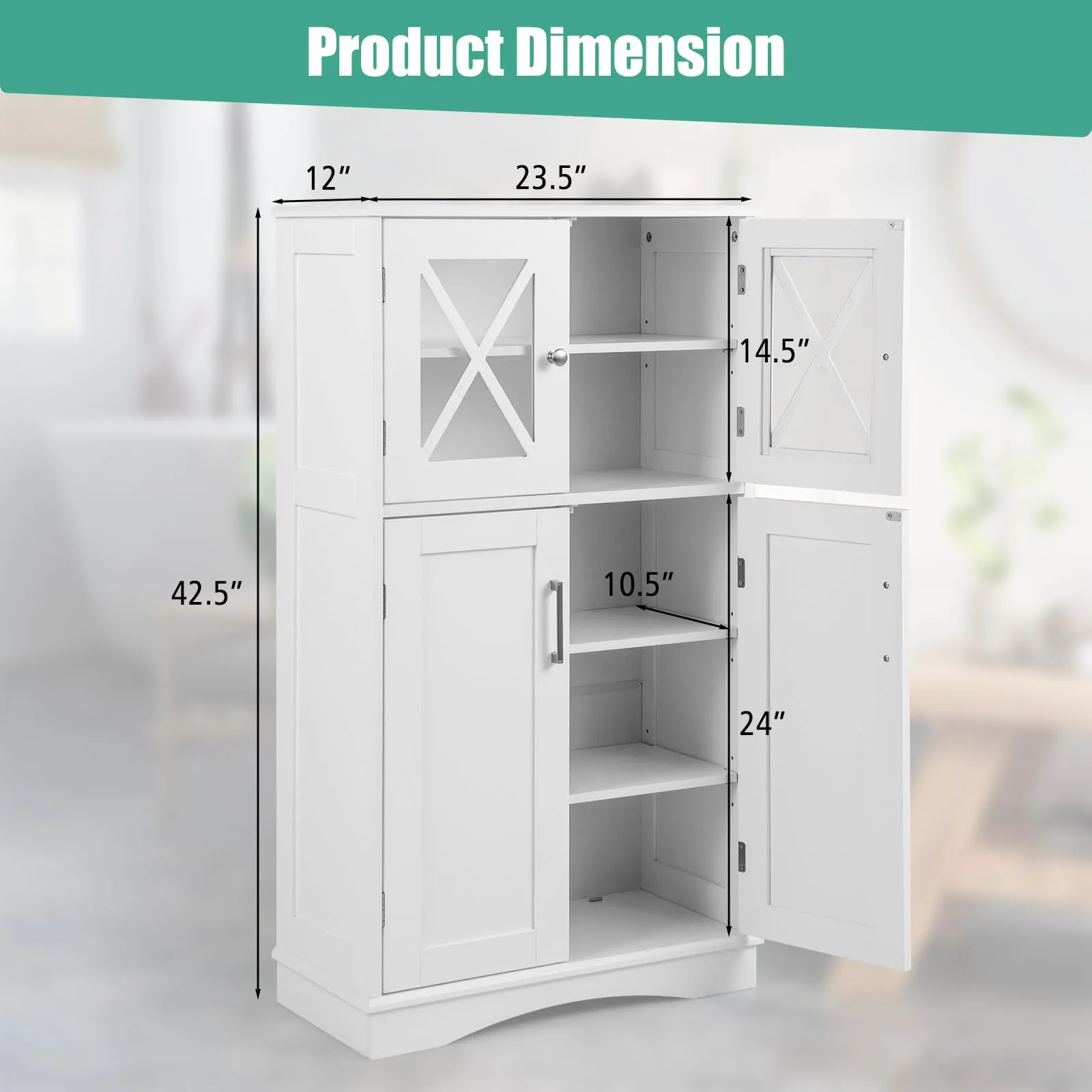 Giantex Bathroom Floor Storage Cabinet - Linen Floor Cabinet with Doors and Adjustable Shelves