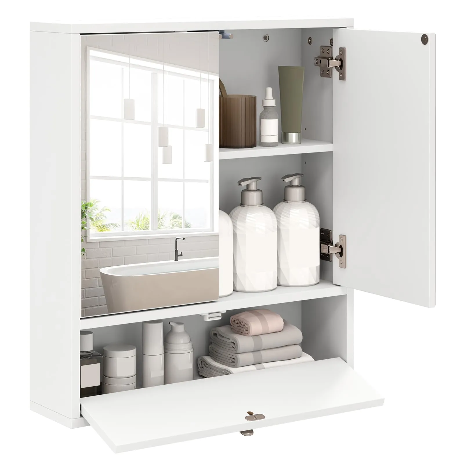 Giantex Bathroom Wall Mount Cabinet with Mirrored Doors bathroom organizer, toilet brush holder