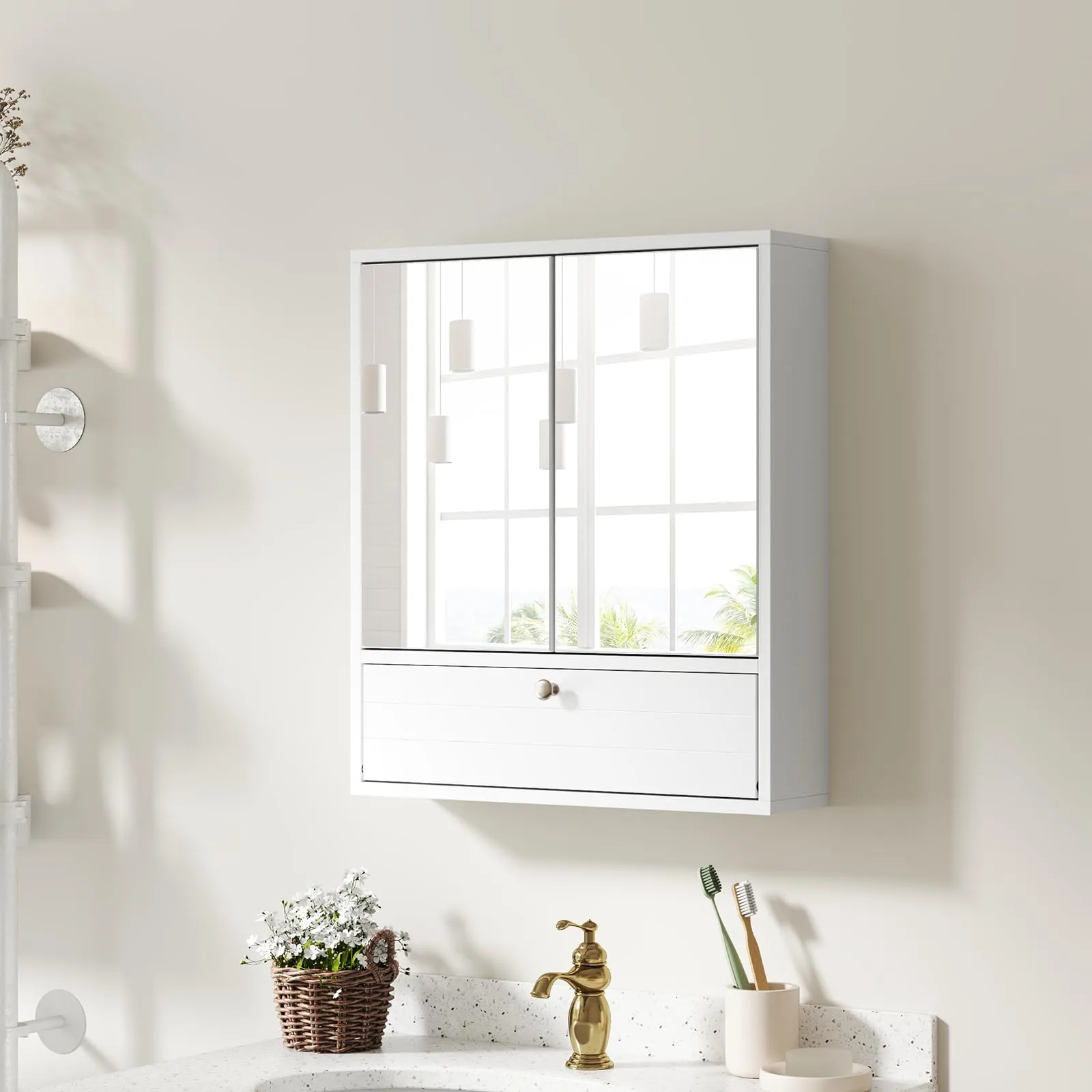Giantex Bathroom Wall Mount Cabinet with Mirrored Doors