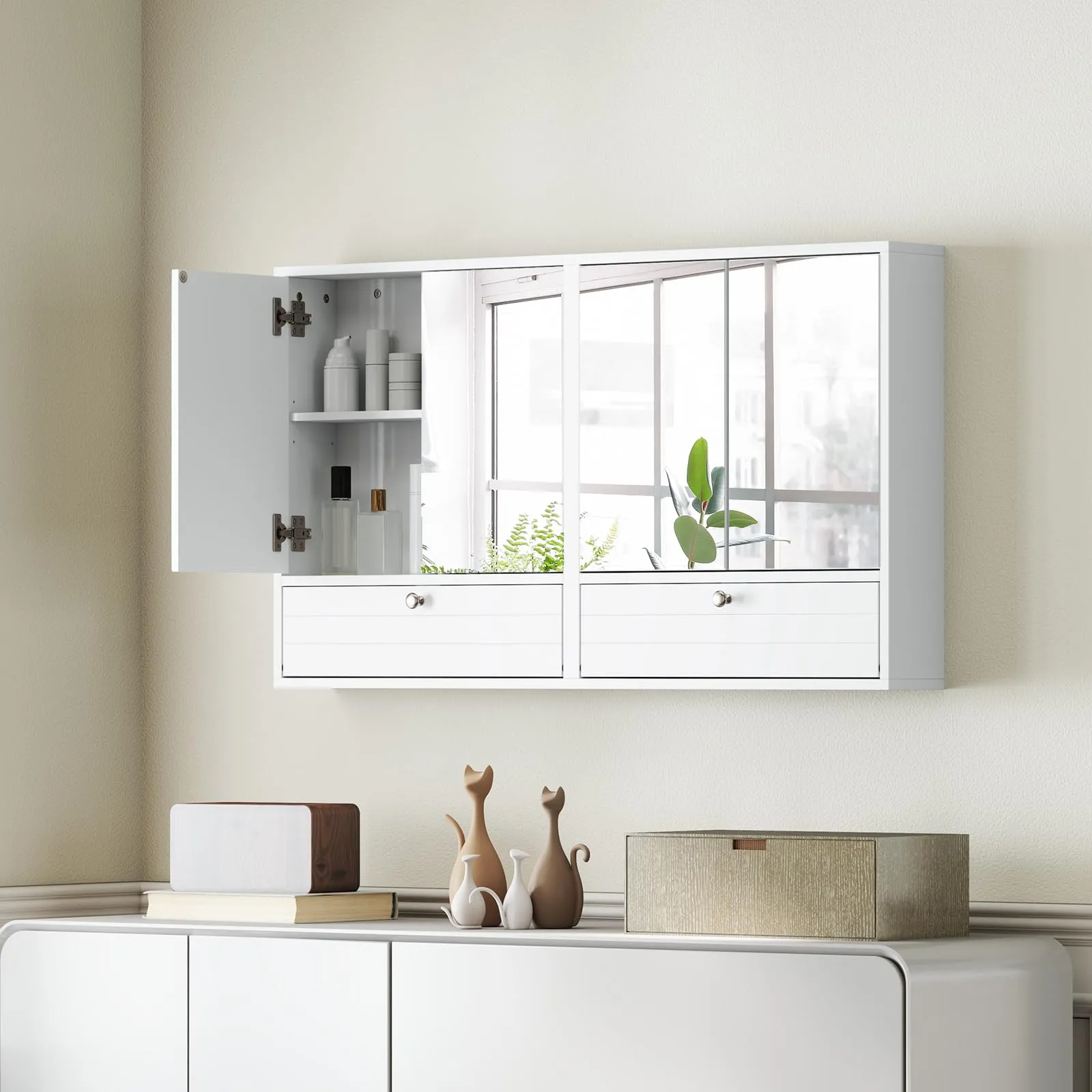 Giantex Bathroom Wall Mount Cabinet with Mirrored Doors