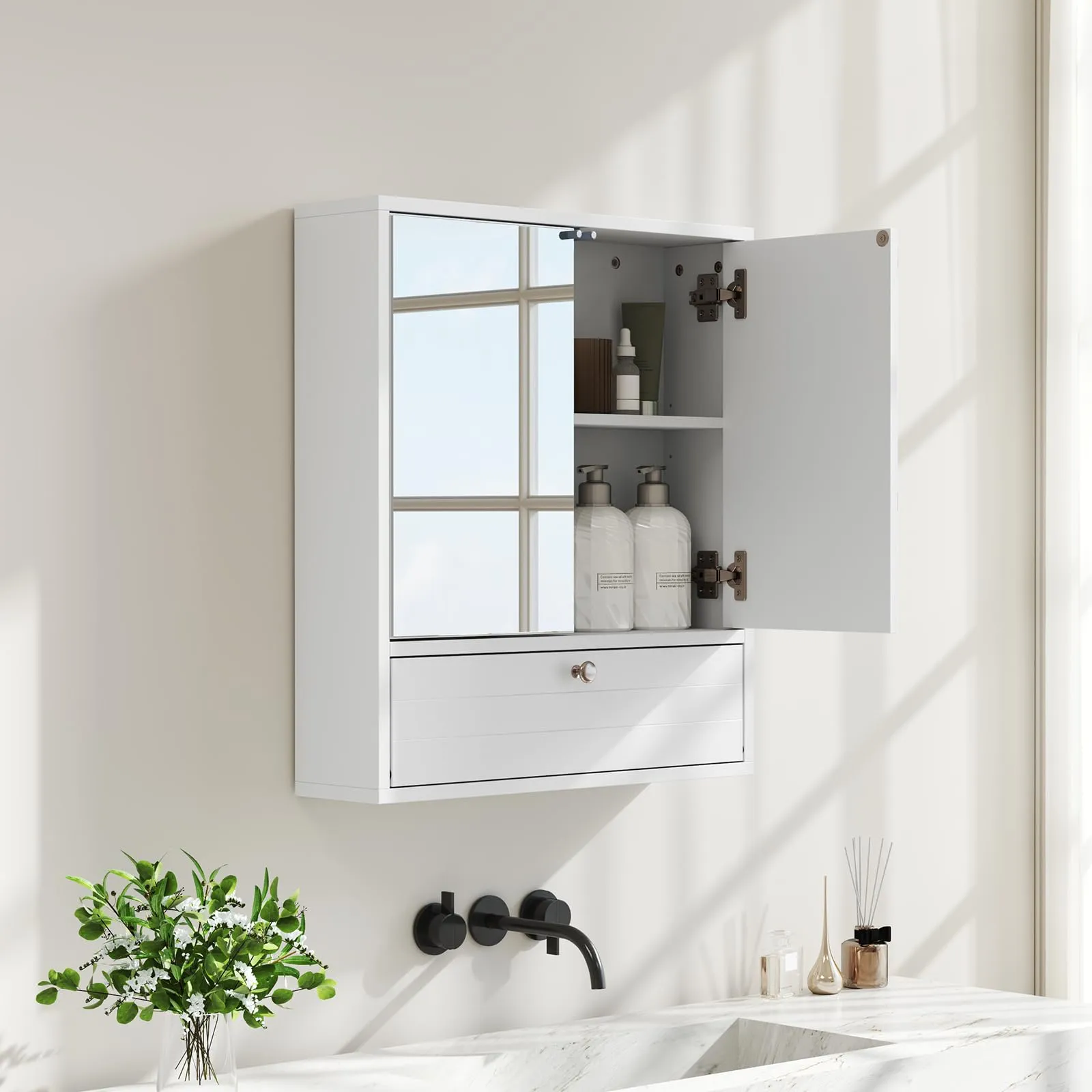 Giantex Bathroom Wall Mount Cabinet with Mirrored Doors
