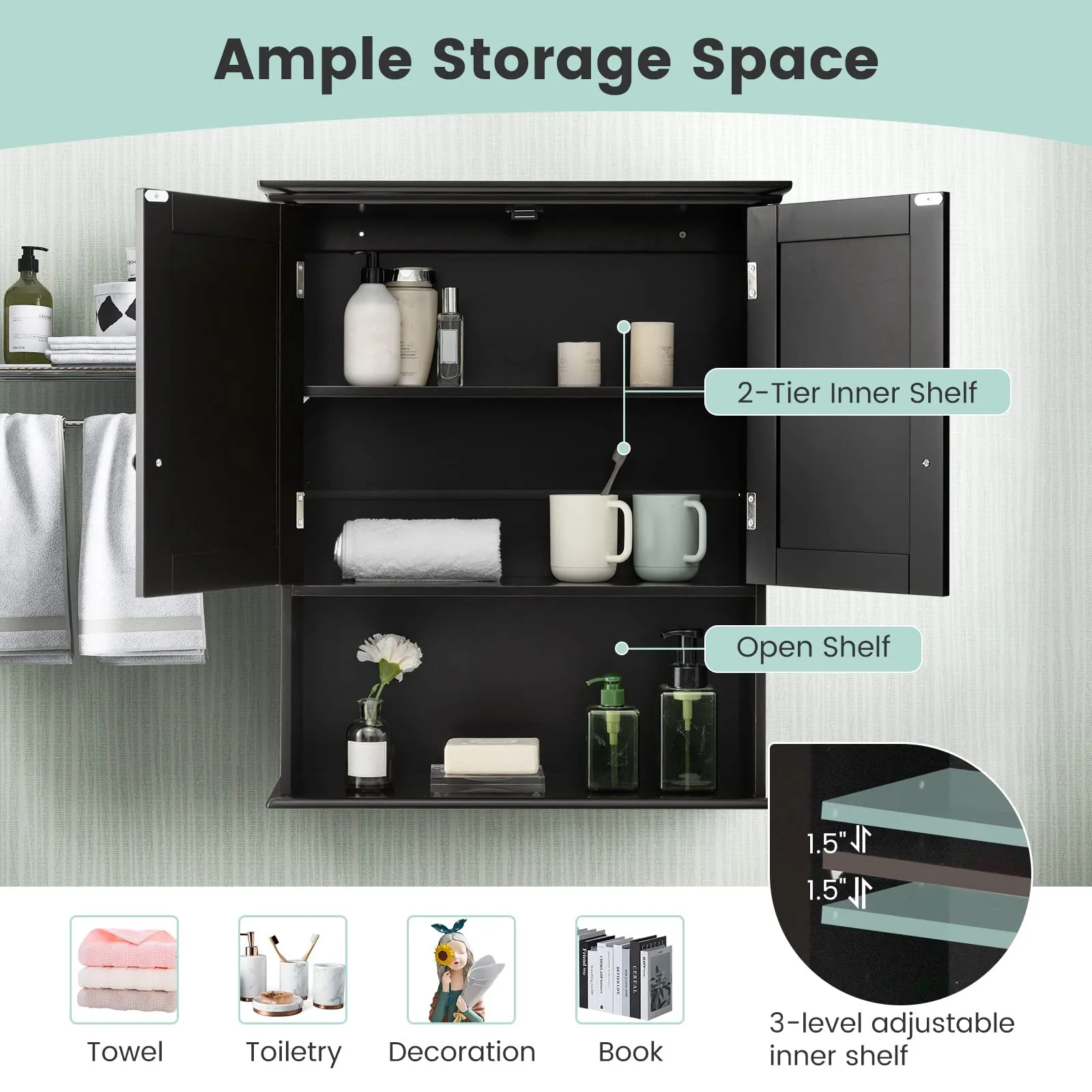 Giantex Bathroom Wall Mounted Cabinet - Storage Cabinet w/Adjustable Shelf