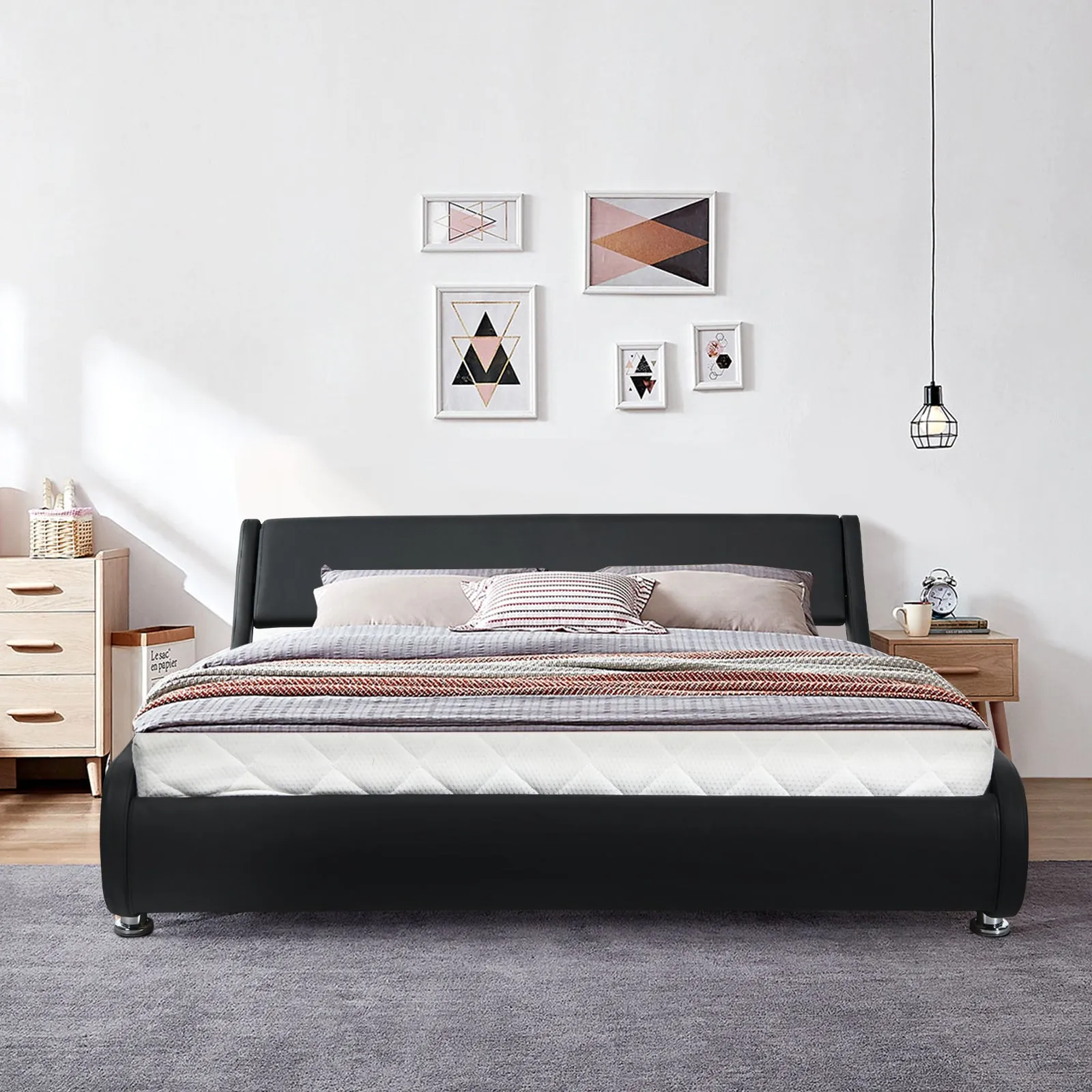 Giantex Bed Frame, Upholstered Mattress Foundation with Adjustable Headboard (Full/Queen)