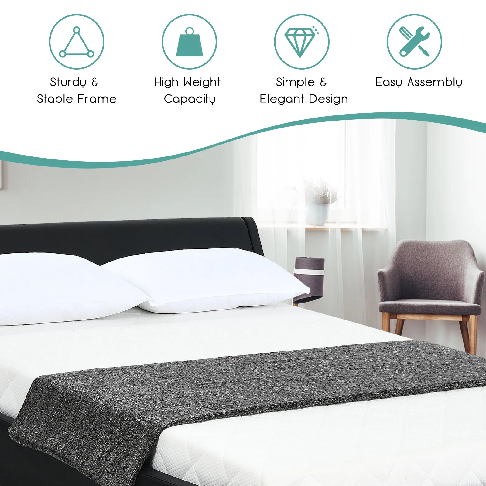 Giantex Bed Frame, Upholstered Mattress Foundation with Adjustable Headboard (Full/Queen)